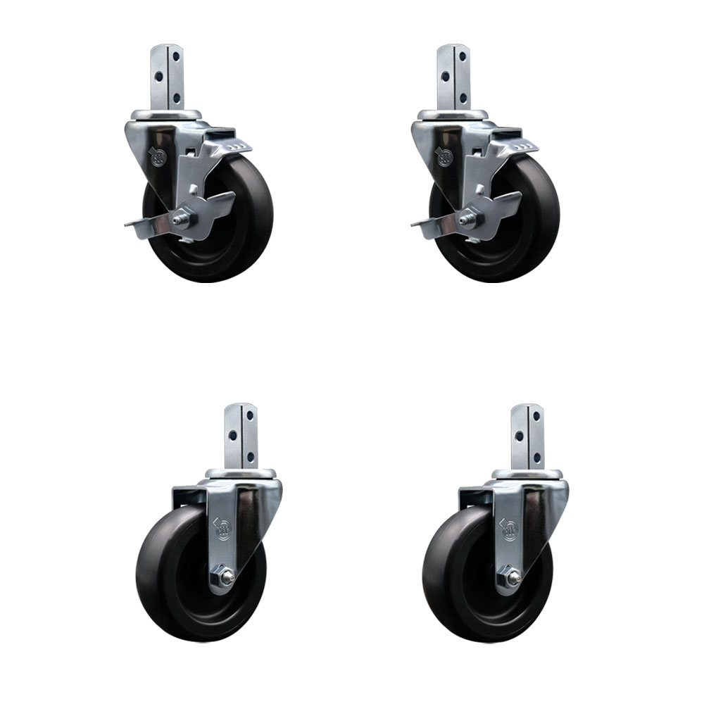 Polyolefin Swivel Square Stem Caster Wheels Set 4 with 4 Inch Wheels-7/8” x 2” Square Stem with (3) 17/64” Diameter Mounting Holes-Includes 2 Top Lock Brakes-1400lbs. Cpty/Caster- Service Caster Brand — photo 1
