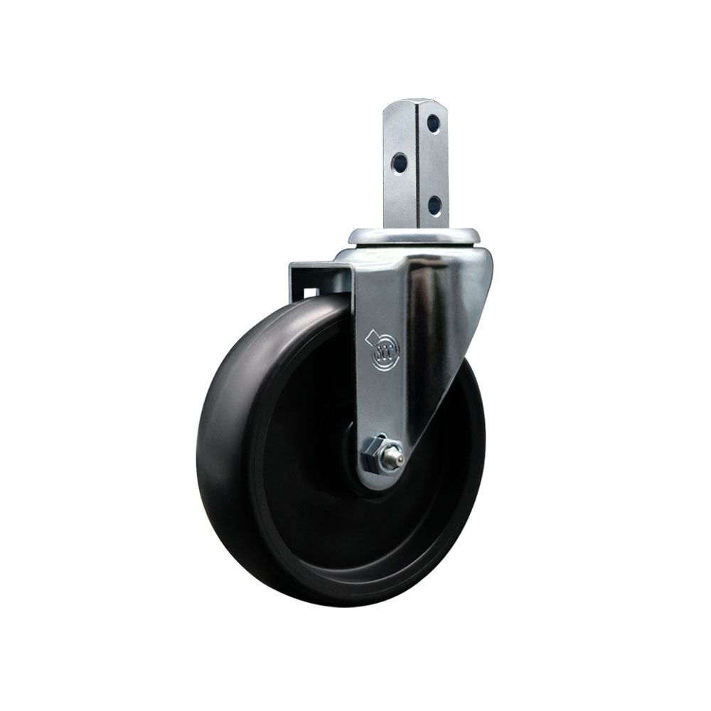 Polyolefin Swivel Square Stem Caster Wheel with 5 Inch Black Wheel – 7/8” x 2” Square Stem with (3) 17/64” Diameter Mounting Holes – 350 lbs. Capacity/Caster – Service Caster Brand — photo 1