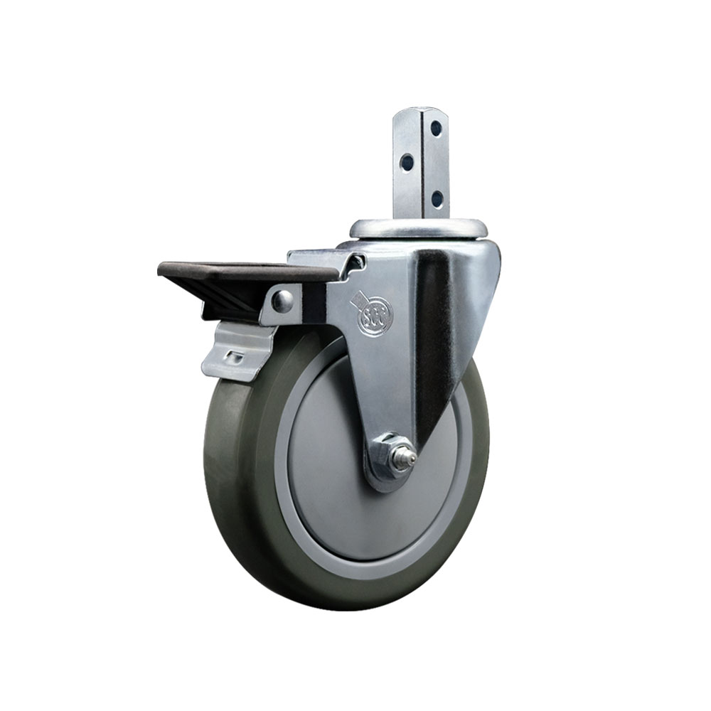 Swivel Square Stem Caster w/5” x 1.25” Gray Polyurethane Wheel – 3/4” x 2” Square Stem with (3) 17/64” Diameter Mounting Holes & Posi Lock Brakes – 350 lbs. Capacity/Caster – Service Caster Brand — photo 1