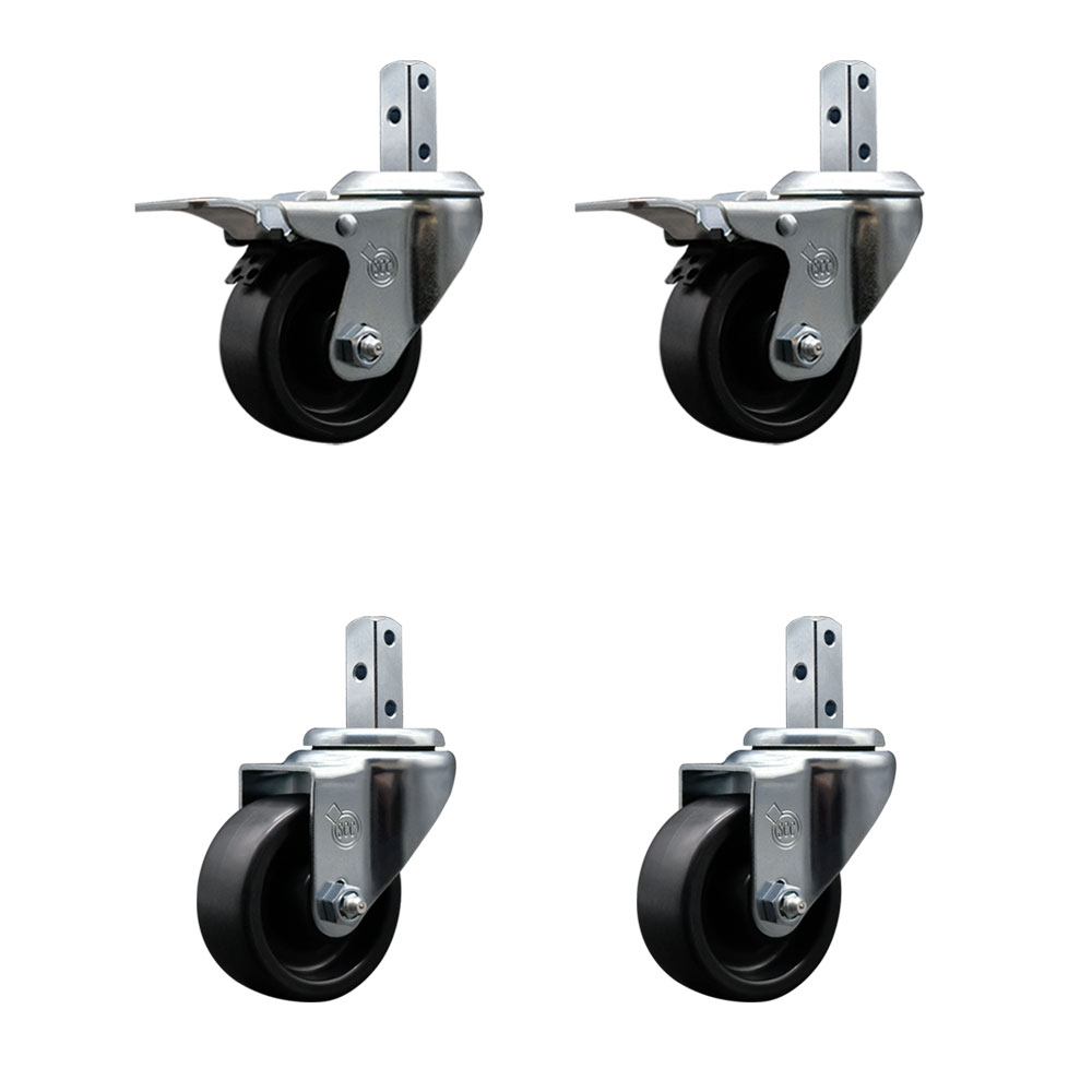 Polyolefin Swivel Square Stem Caster Wheels Set 4 with 3 Inch Wheel-3/4” x 2” Square Stem with (3) 17/64” Diameter Mounting Holes-Includes 2 Total Lock Brakes-1200lbs. Cpty/Caster-Service Caster Brand — photo 1