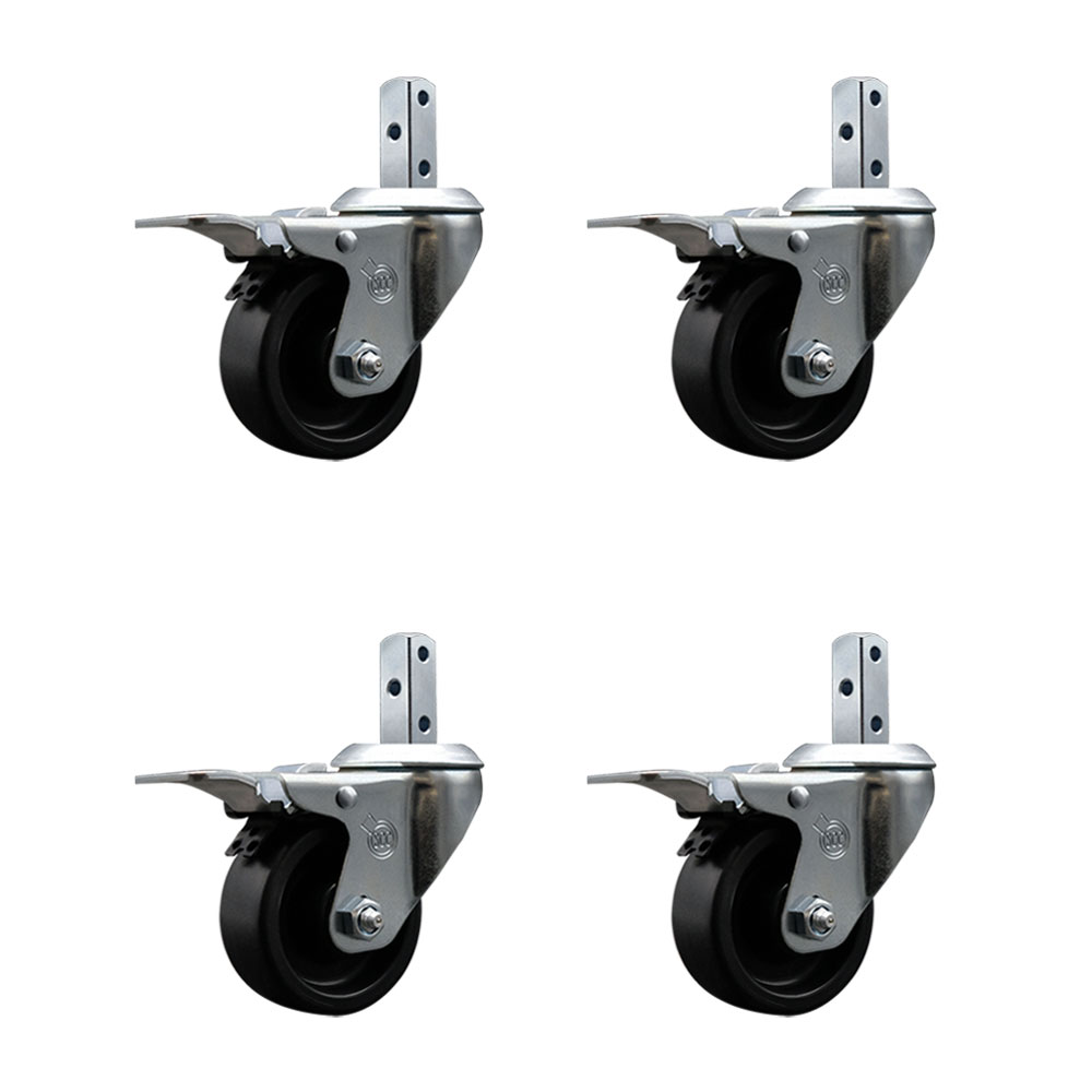 Polyolefin Swivel Square Stem Caster Wheels Set 4 with 3 Inch Wheel-3/4” x 2” Square Stem with (3) 17/64” Diameter Mounting Holes-Includes 4 Total Lock Brakes-1200lbs. Cpty/Caster-Service Caster Brand — photo 1