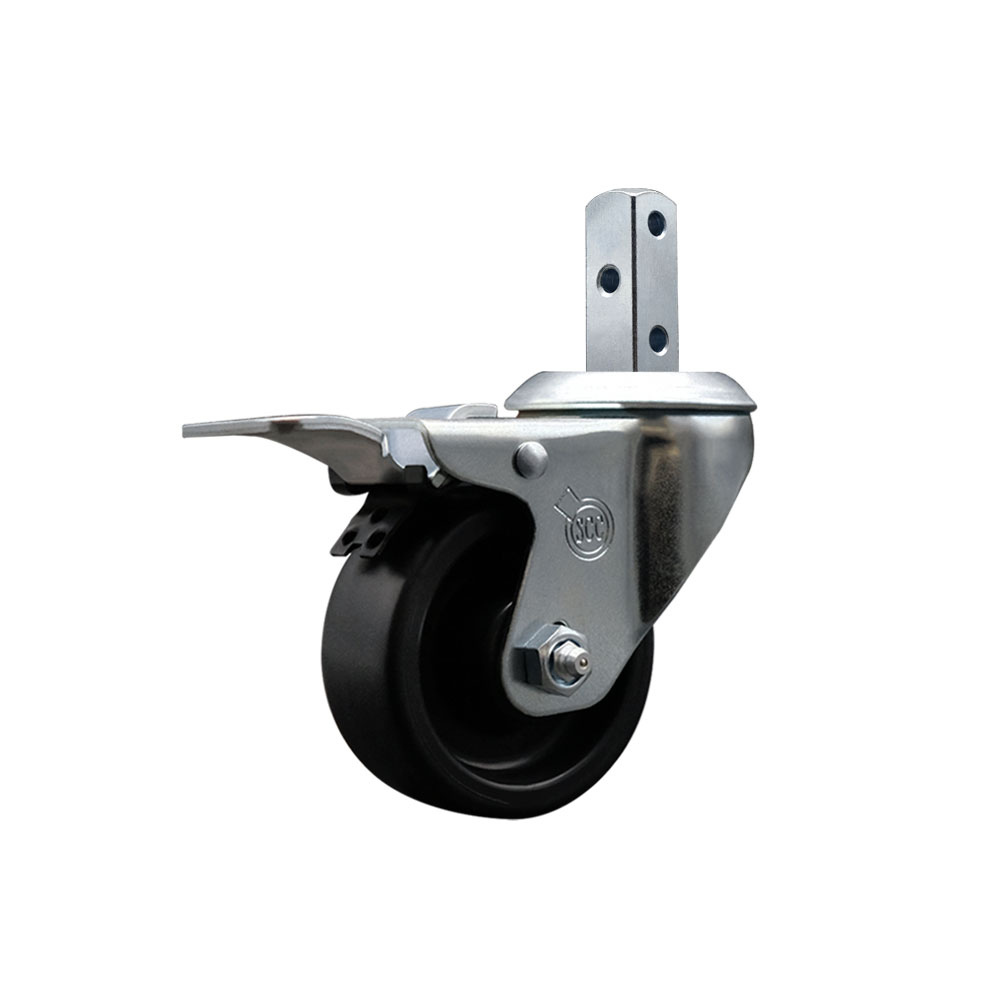Polyolefin Swivel Square Stem Caster Wheel with 3 Inch Black Wheel – 3/4” x 2” Square Stem with (3) 17/64” Diameter Mounting Holes and Total Lock Brake – 300 lbs. Capacity/Caster– Service Caster Brand — photo 1