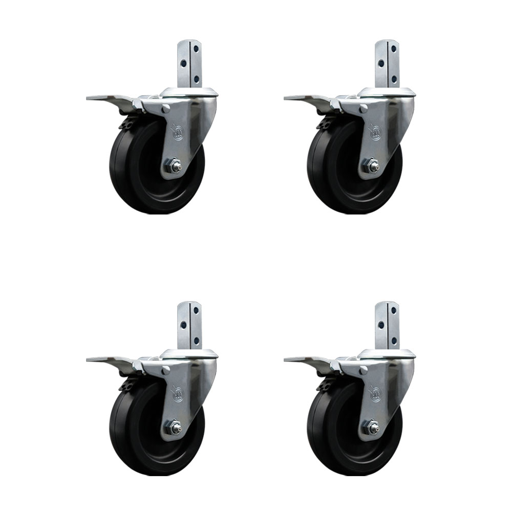 Polyolefin Swivel Square Stem Caster Wheels Set 4 with 4 Inch Wheel-3/4” x 2” Square Stem with (3) 17/64” Diameter Mounting Holes-Includes 4 Total Lock Brakes-1400lbs. Cpty/Caster-Service Caster Brand — photo 1