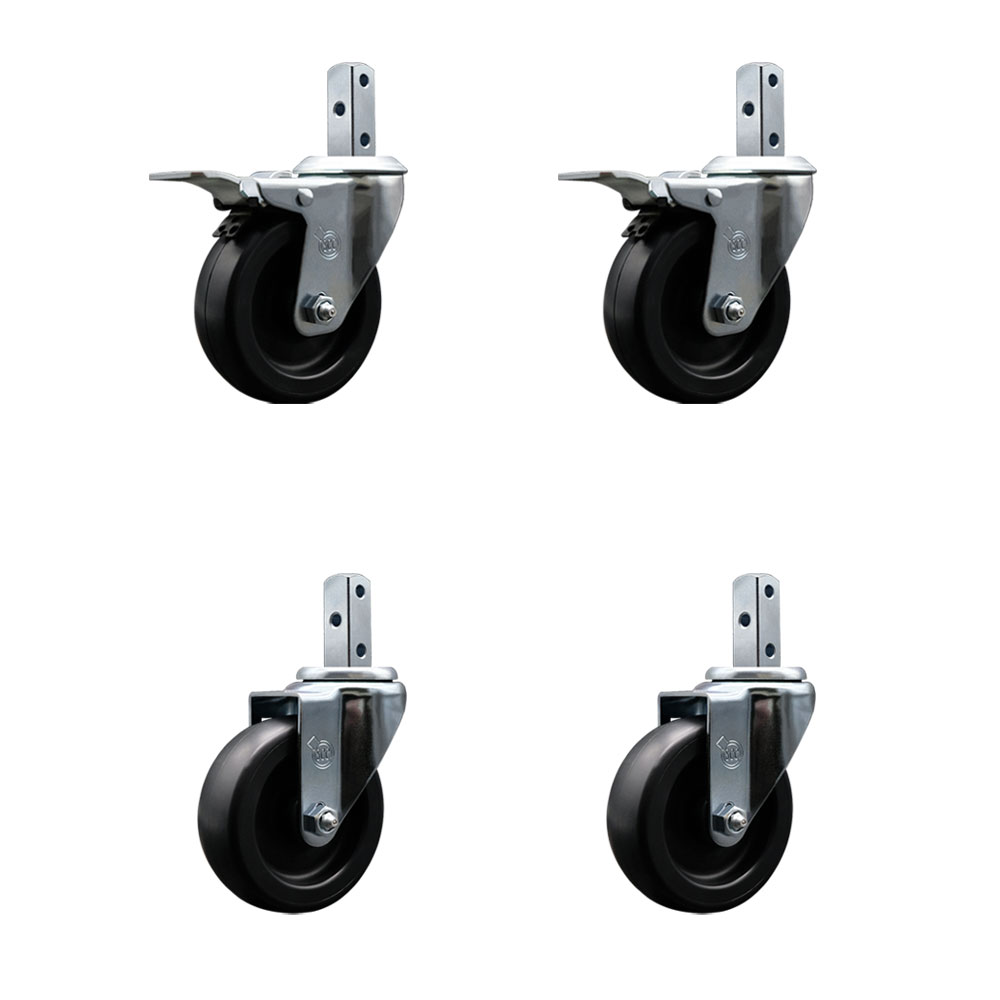 Polyolefin Swivel Square Stem Caster Wheels Set 4 with 4 Inch Wheel-7/8” x 2” Square Stem with (3) 17/64” Diameter Mounting Holes-Includes 2 Total Lock Brakes-1400lbs. Cpty/Caster-Service Caster Brand — photo 1