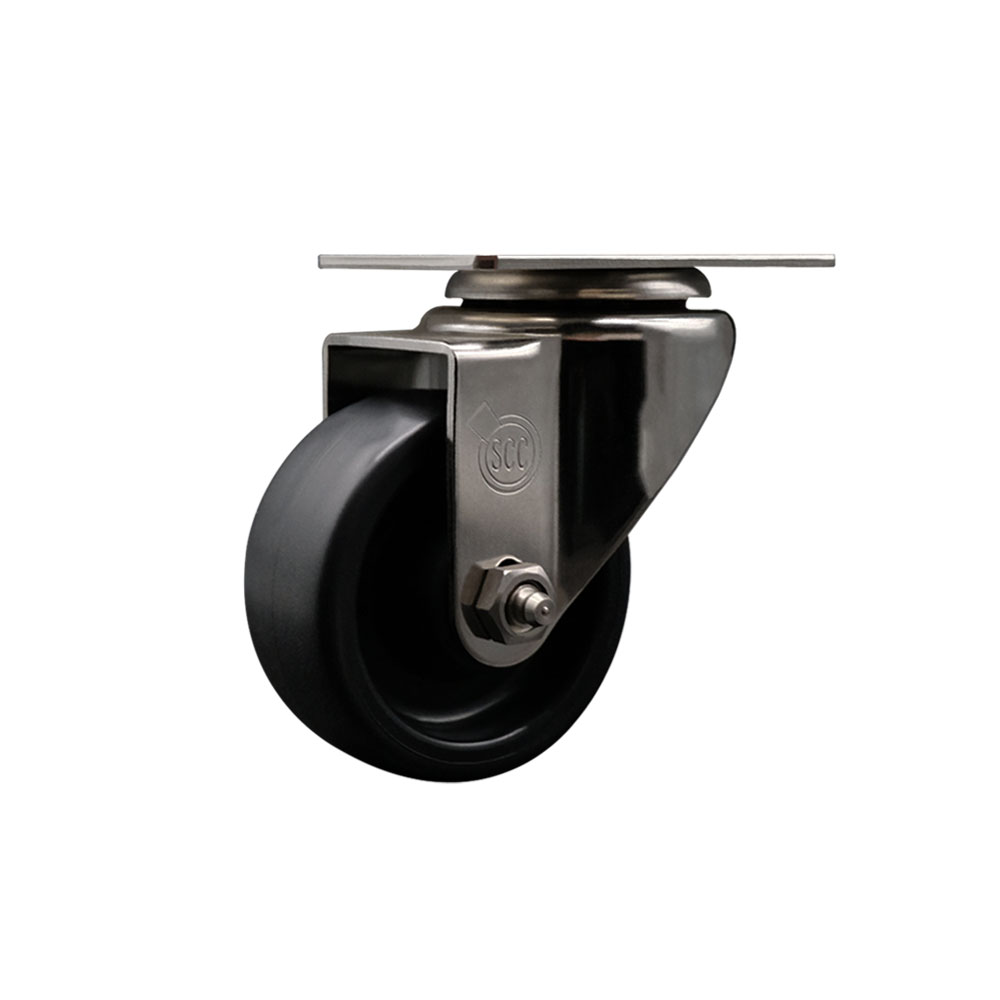 Stainless Steel Polyolefin Swivel Top Plate Caster Wheel with 3 Inch Black Wheel - 300 lbs. Capacity/Caster - Service Caster Brand — photo 1