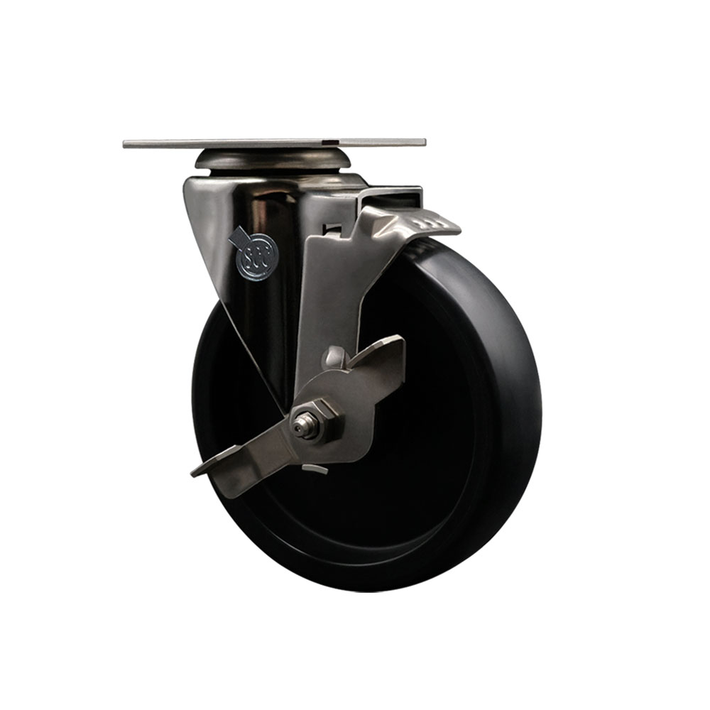 Service Caster Brand Replacement Caster for Uline Caster H-7445SWB - Stainless Steel Swivel Top Plate Caster with 5 Inch Polyolefin Wheel and Top Lock Brake - Fits Carts and Platform Trucks H-5547