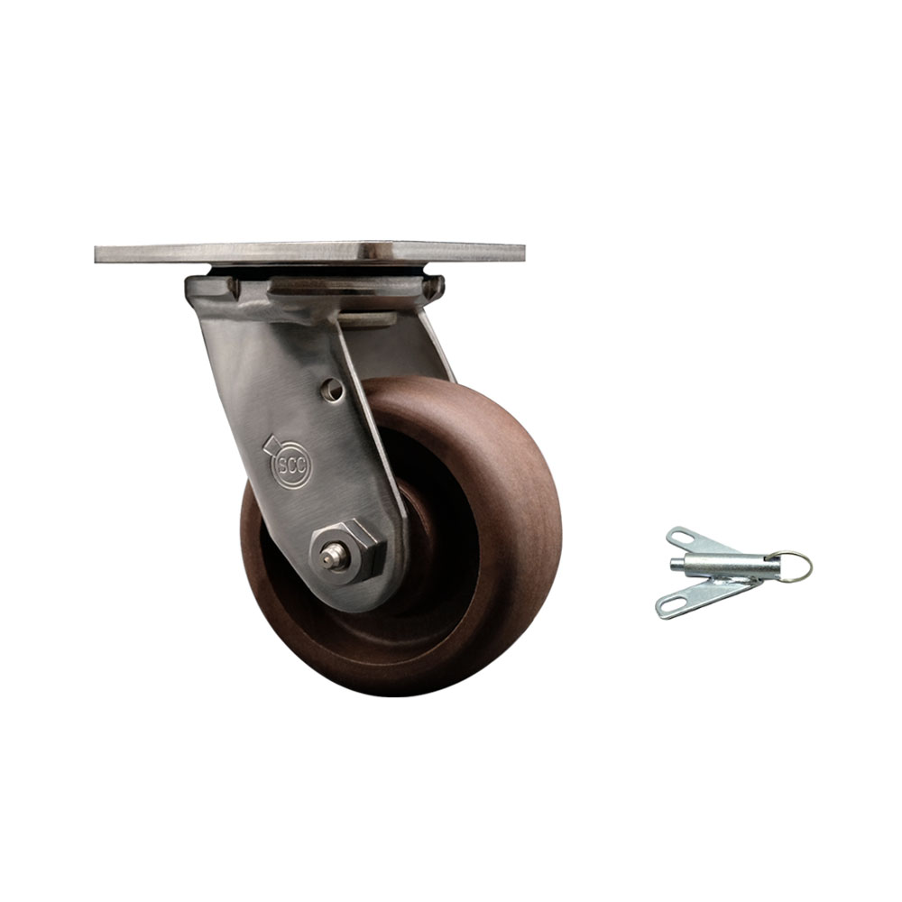 Stainless Steel Heavy Duty Swivel Top Plate Caster with Bolt on Swivel Lock and 4 Inch High Temperature Glass Filled Nylon Wheel - 600 lbs. Capacity/Caster - Service Caster Brand — photo 1