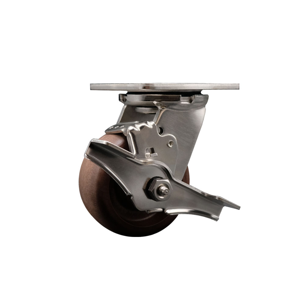 Stainless Steel Heavy Duty Swivel Top Plate Caster with Top Lock Brake and 4 Inch High Temperature Glass Filled Nylon Wheel - 600 lbs. Capacity/Caster - Service Caster Brand — photo 1