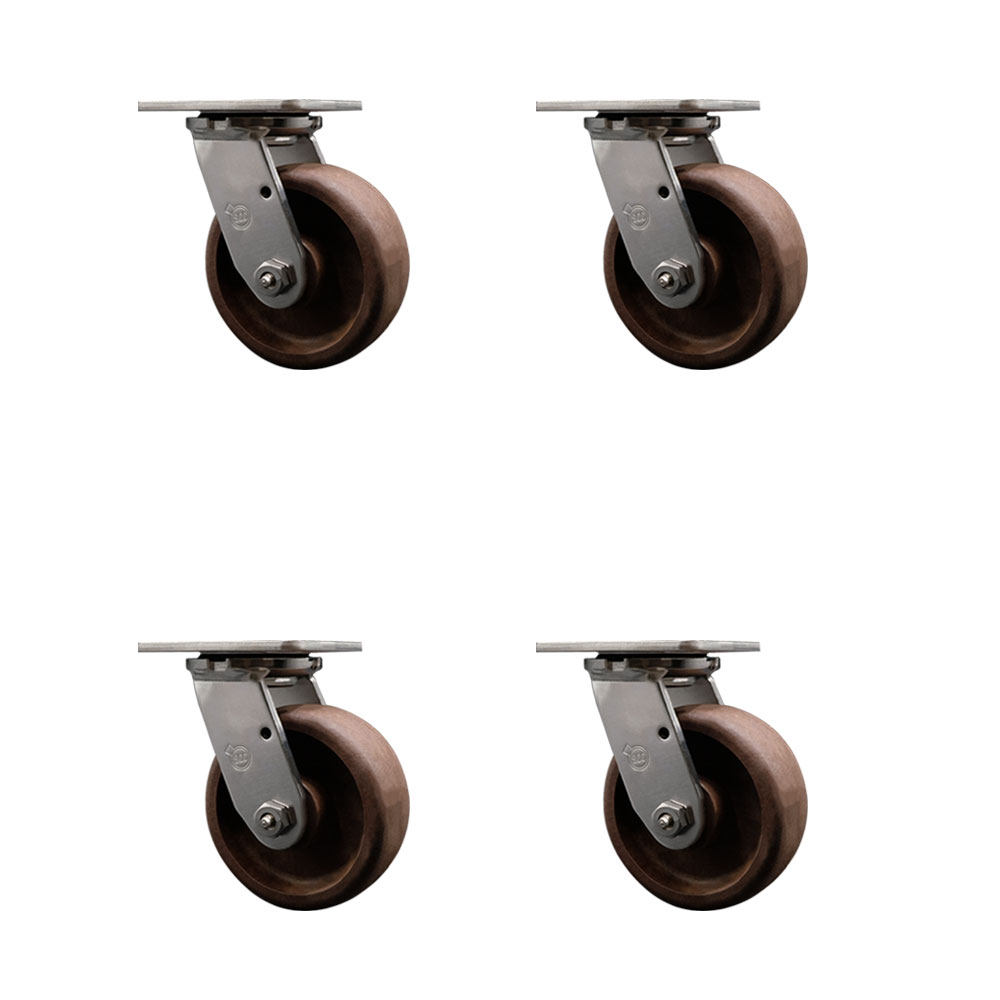 Stainless Steel Heavy Duty Swivel Caster Set of 4 with 5 Inch High Temperature Glass Filled Nylon Wheels - Includes 4 Swivel - 4,000 lbs. Total Capacity - Service Caster Brand — photo 1