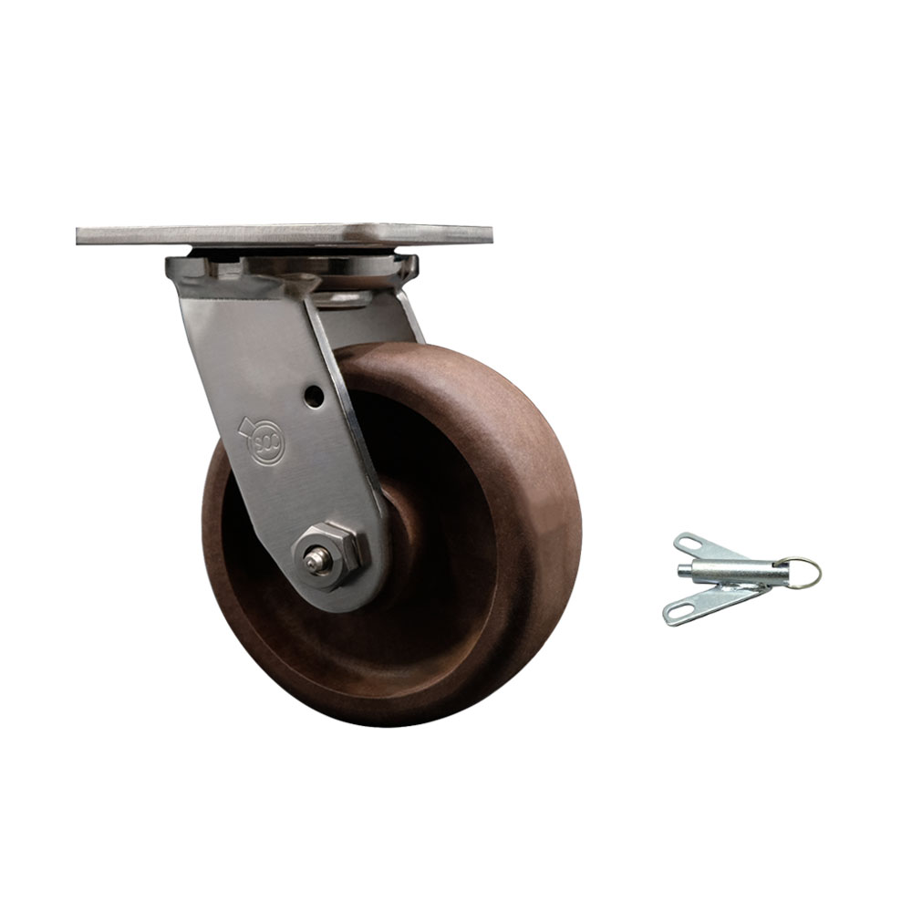 Stainless Steel Heavy Duty Swivel Top Plate Caster with Bolt on Swivel Lock and 5 Inch High Temperature Glass Filled Nylon Wheel - 1,000 lbs. Capacity/Caster - Service Caster Brand — photo 1