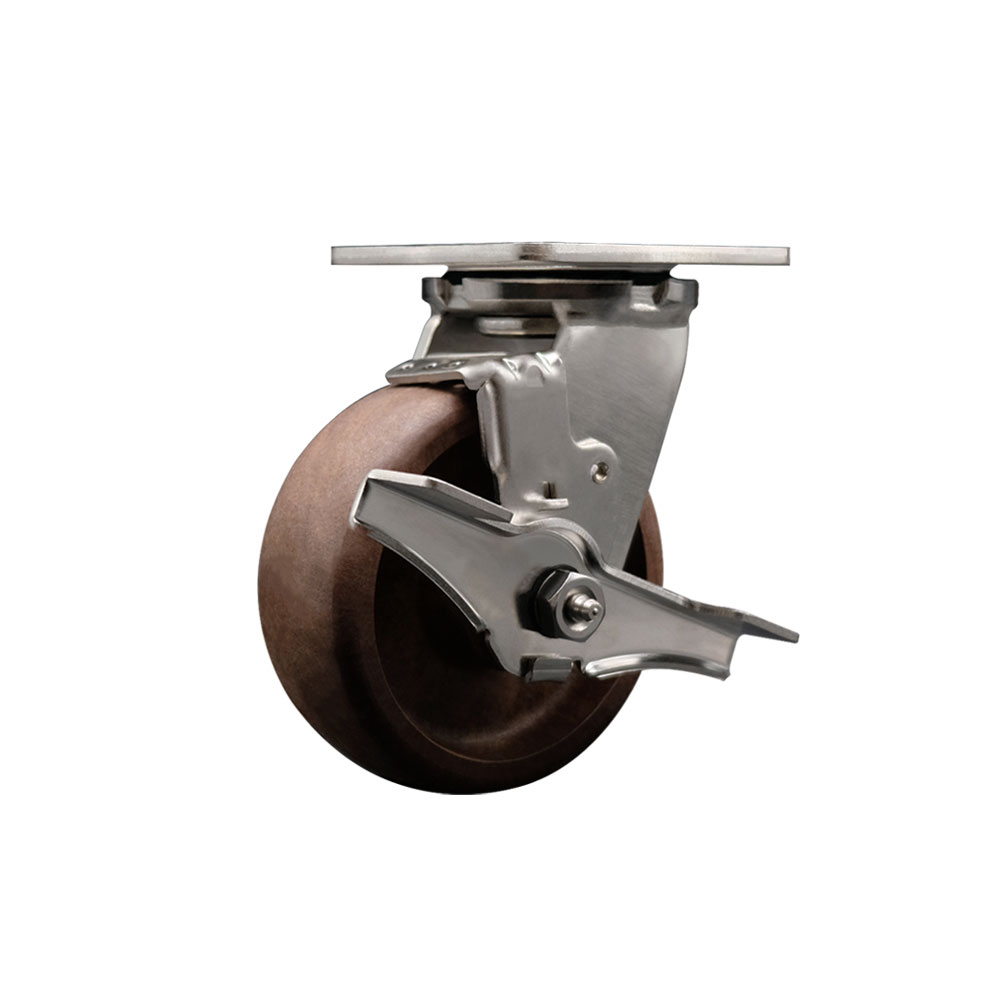 Stainless Steel Heavy Duty Swivel Top Plate Caster with Top Lock Brake and 5 Inch High Temperature Glass Filled Nylon Wheel - 1,000 lbs. Capacity/Caster - Service Caster Brand — photo 1