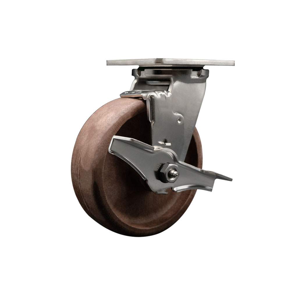 Stainless Steel Heavy Duty Swivel Top Plate Caster with Top Lock Brake and 6 Inch High Temperature Glass Filled Nylon Wheel - 1,100 lbs. Capacity/Caster - Service Caster Brand — photo 1