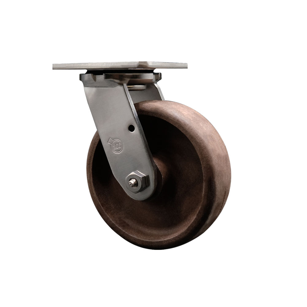 Stainless Steel Heavy Duty Swivel Top Plate Caster with 6 Inch High Temperature Glass Filled Nylon Wheel - 1,100 lbs. Capacity/Caster - Service Caster Brand — photo 1