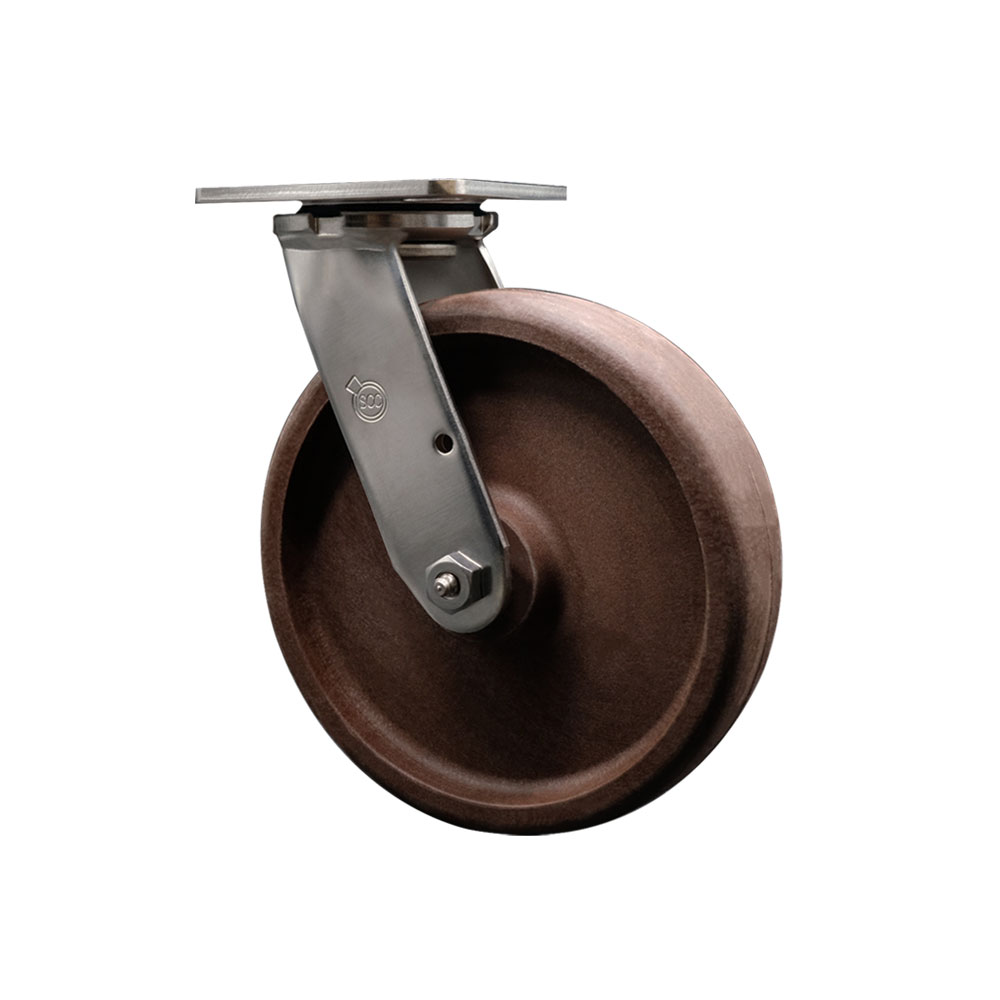 Stainless Steel Heavy Duty Swivel Top Plate Caster with 8 Inch High Temperature Glass Filled Nylon Wheel - 1,200 lbs. Capacity/Caster - Service Caster Brand — photo 1