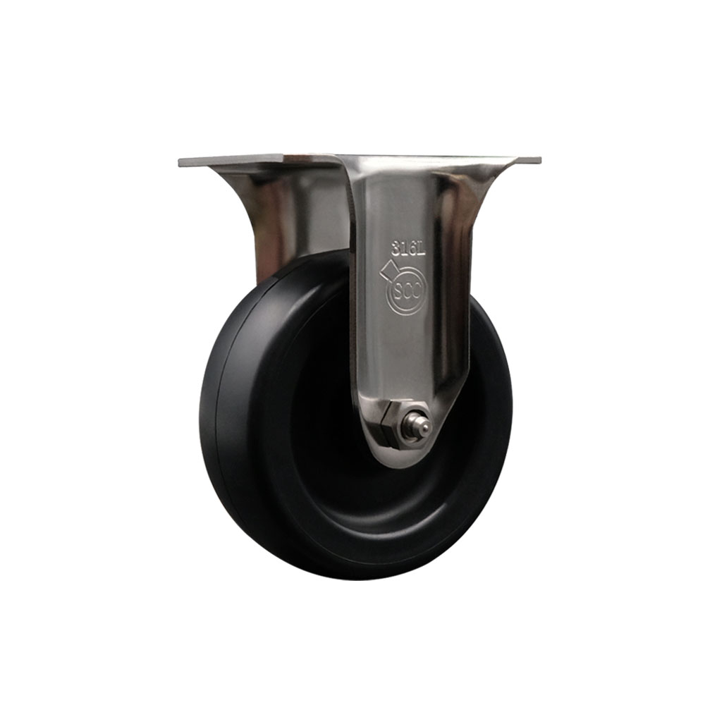 Polyolefin Rigid Top Plate Caster Wheel with 4 Inch Black Wheel - 316 Stainless Steel Caster - 350 lbs. Capacity Per Caster - Service Caster Brand — photo 1