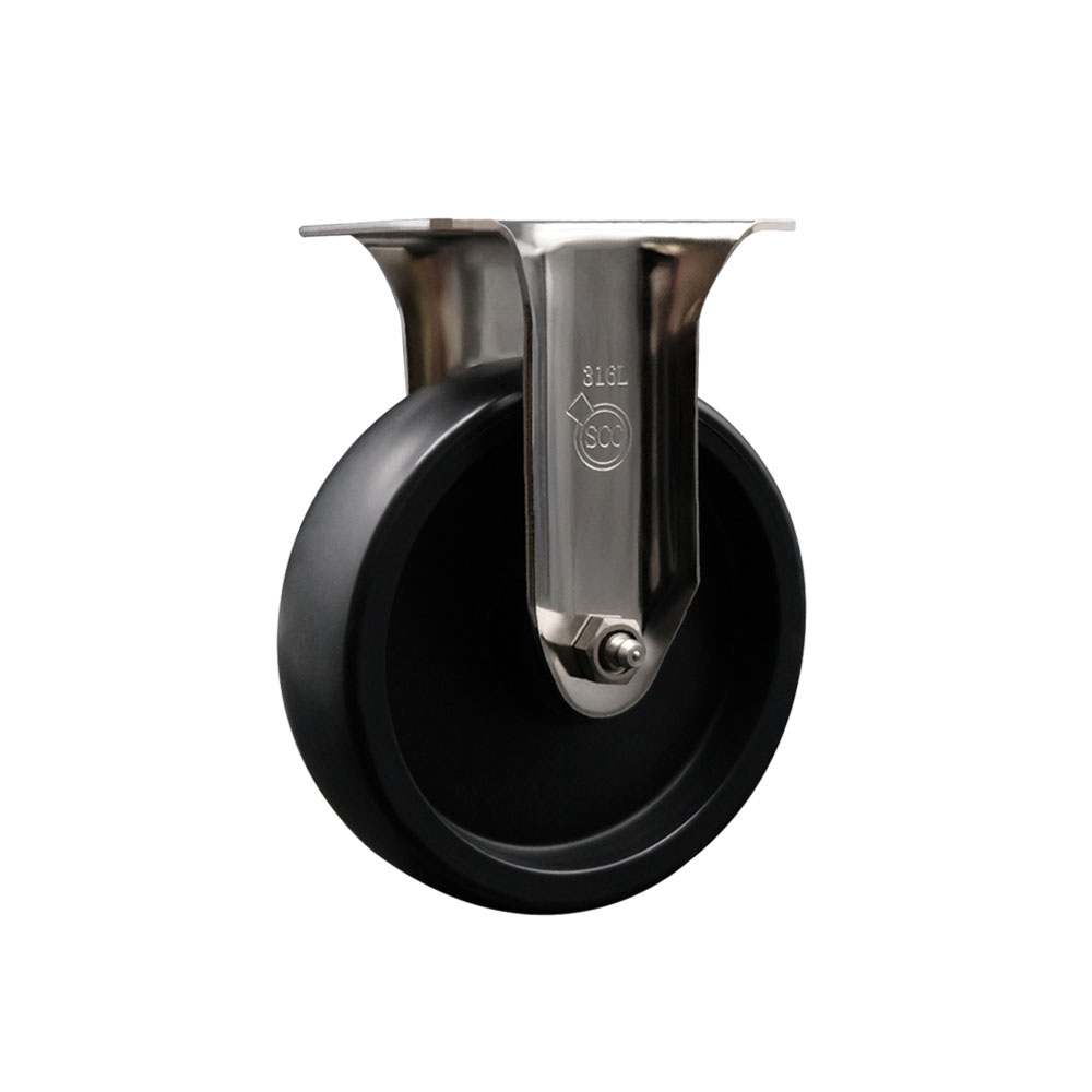Polyolefin Rigid Top Plate Caster Wheel with 5 Inch Black Wheel - 316 Stainless Steel Caster - 350 lbs. Capacity Per Caster - Service Caster Brand — photo 1