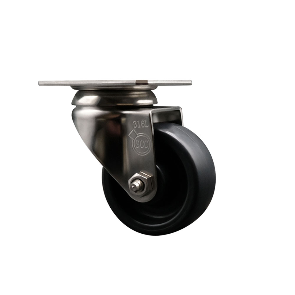 Polyolefin Swivel Top Plate Caster Wheel with 3 Inch Black Wheel - 316 Stainless Steel Caster - 300 lbs. Capacity Per Caster - Service Caster Brand — photo 1