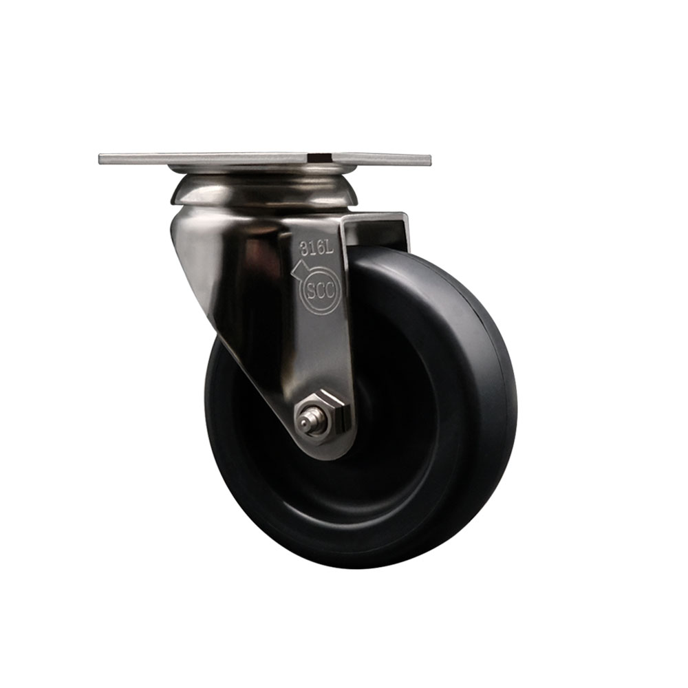 Polyolefin Swivel Top Plate Caster Wheel with 4 Inch Black Wheel - 316 Stainless Steel Caster - 350 lbs. Capacity Per Caster - Service Caster Brand — photo 1