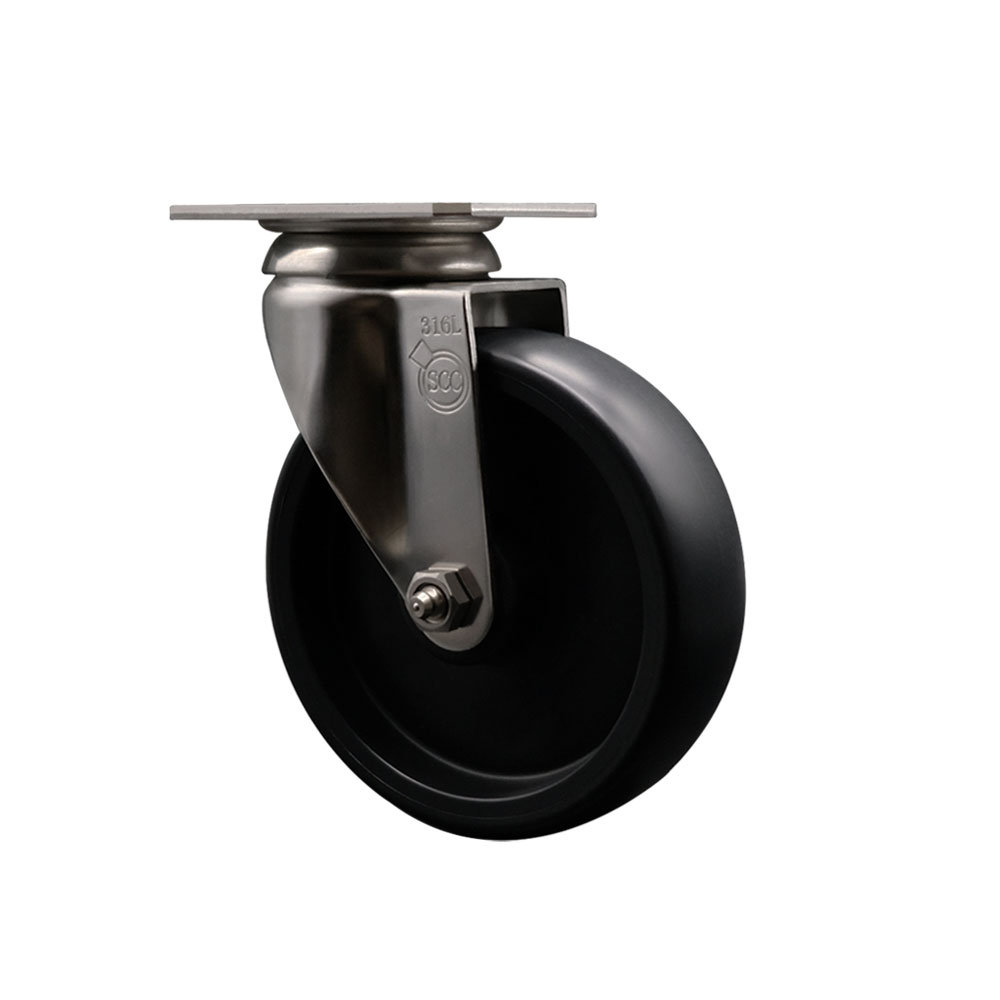 Polyolefin Swivel Top Plate Caster Wheel with 5 Inch Black Wheel - 316 Stainless Steel Caster - 350 lbs. Capacity Per Caster - Service Caster Brand — photo 1