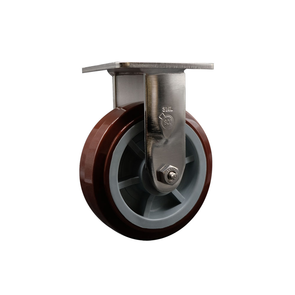 316 Stainless Steel Heavy Duty Rigid Top Plate Caster with 6 Inch Polyurethane Wheel and Delrin Bearings - 900 lbs. Capacity/Caster - Service Caster Brand — photo 1