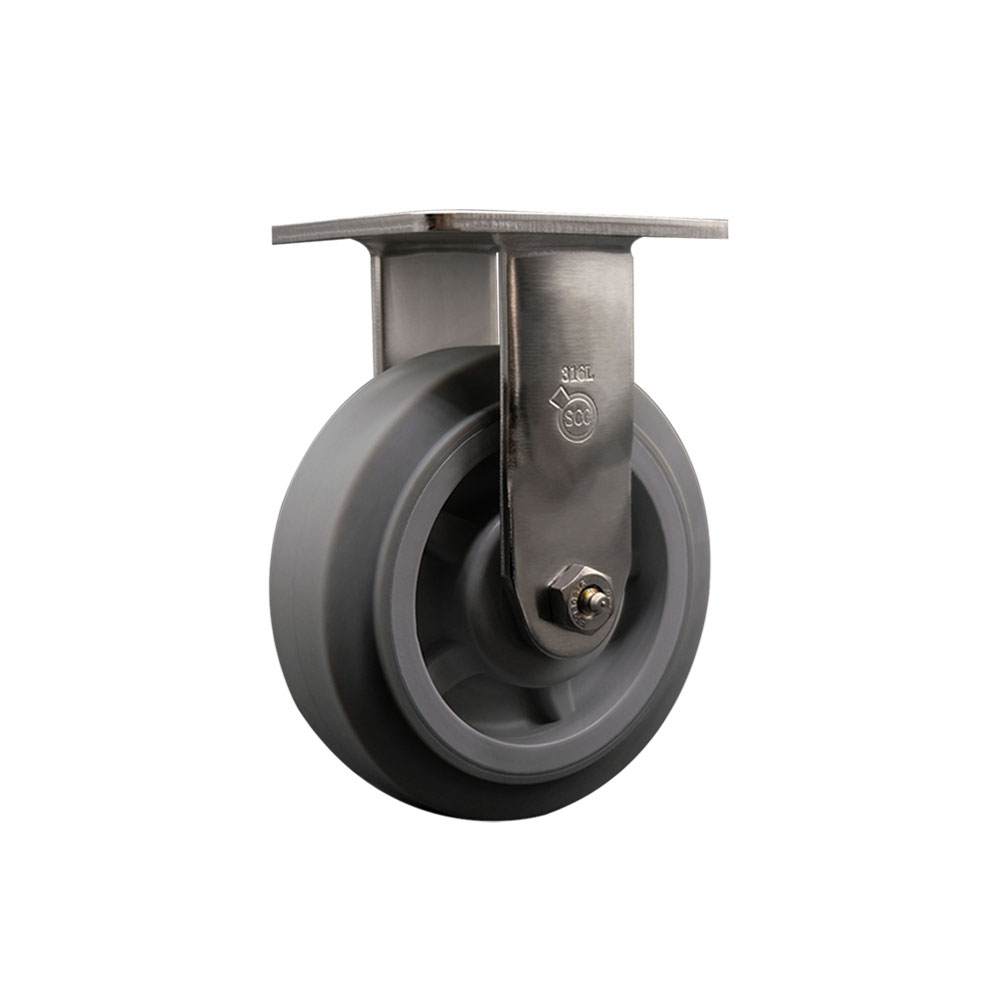 316 Stainless Steel Heavy Duty Rigid Top Plate Caster with 6 Inch Thermoplastic Rubber Flat Tread Wheel - 500 lbs. Capacity/Caster - Service Caster Brand — photo 1