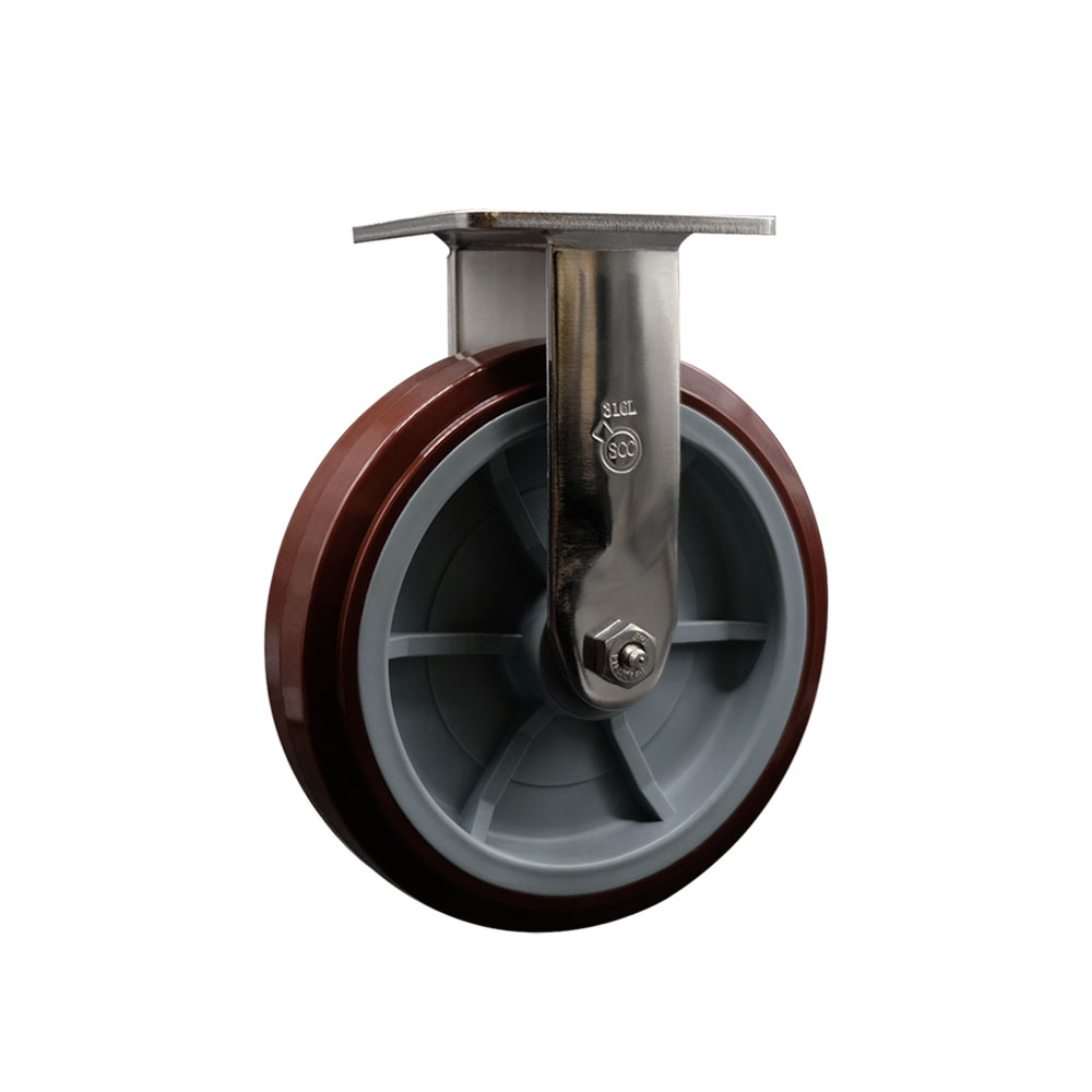 316 Stainless Steel Heavy Duty Rigid Top Plate Caster with 8 Inch Polyurethane Wheel and Ball Bearings - 1,000 lbs. Capacity/Caster - Service Caster Brand — photo 1