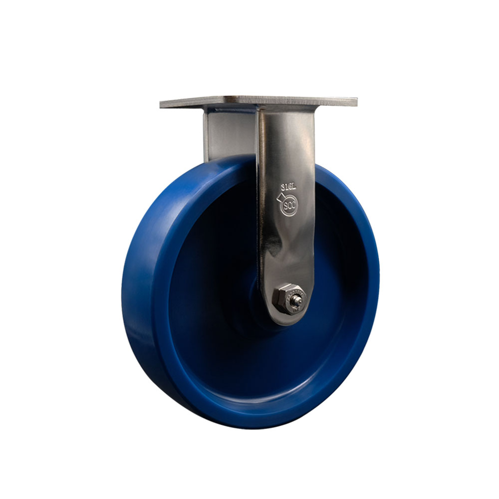 316 Stainless Steel Heavy Duty Rigid Top Plate Caster with 8 Inch Solid Polyurethane Wheel and Delrin Bearings - 1,200 lbs. Capacity/Caster - Service Caster Brand — photo 1