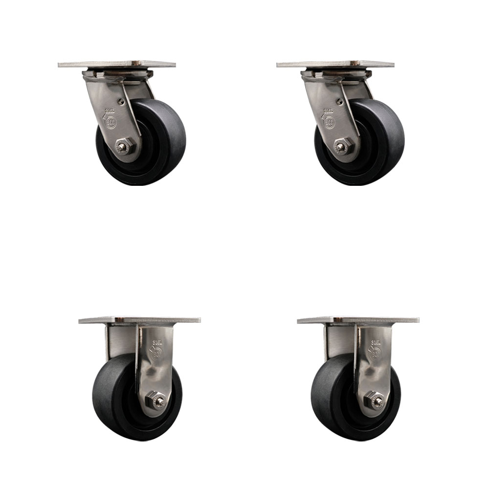 316 Stainless Steel Heavy Duty Swivel Caster Set of 4 with 4 Inch Glass Filled Nylon Wheels - Includes 2 Swivel and 2 Rigid - 4,800 lbs. Total Capacity - Service Caster Brand — photo 1