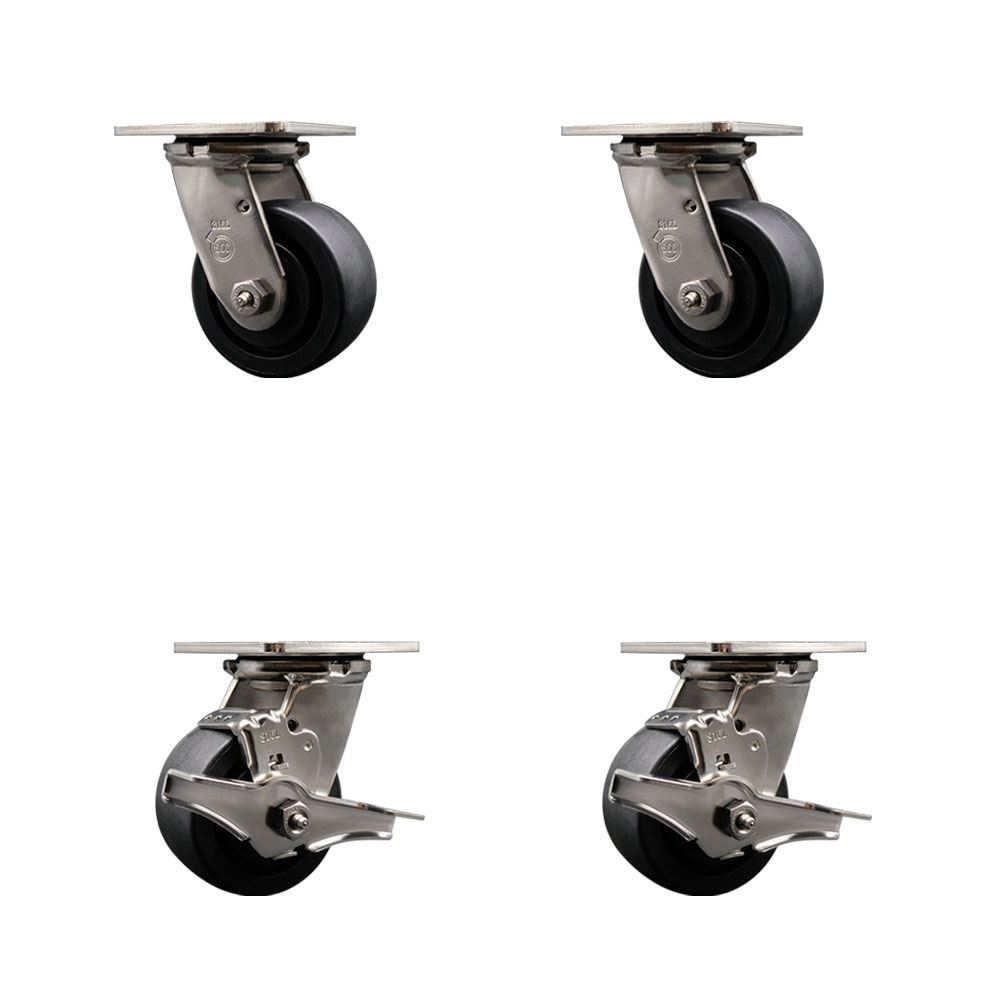 316 Stainless Steel Heavy Duty Swivel Caster Set of 4 with 4 Inch Glass Filled Nylon Wheels - Includes 2 Swivel with Brakes and 2 Swivel - 4,800 lbs. Total Capacity - Service Caster Brand — photo 1