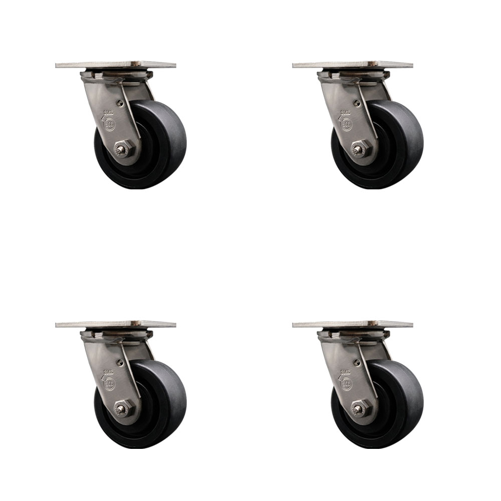 316 Stainless Steel Heavy Duty Swivel Caster Set of 4 with 4 Inch Glass Filled Nylon Wheels - Includes 4 Swivel - 4,800 lbs. Total Capacity - Service Caster Brand — photo 1