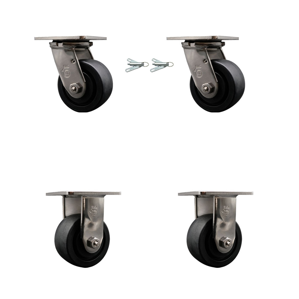 316 Stainless Steel Heavy Duty Swivel Caster Set of 4 with 4 Inch Glass Filled Nylon Wheels and Ball Bearings - Includes 2 Swivel with Bolt on Swivel Locks and 2 Rigid - Service Caster Brand — photo 1
