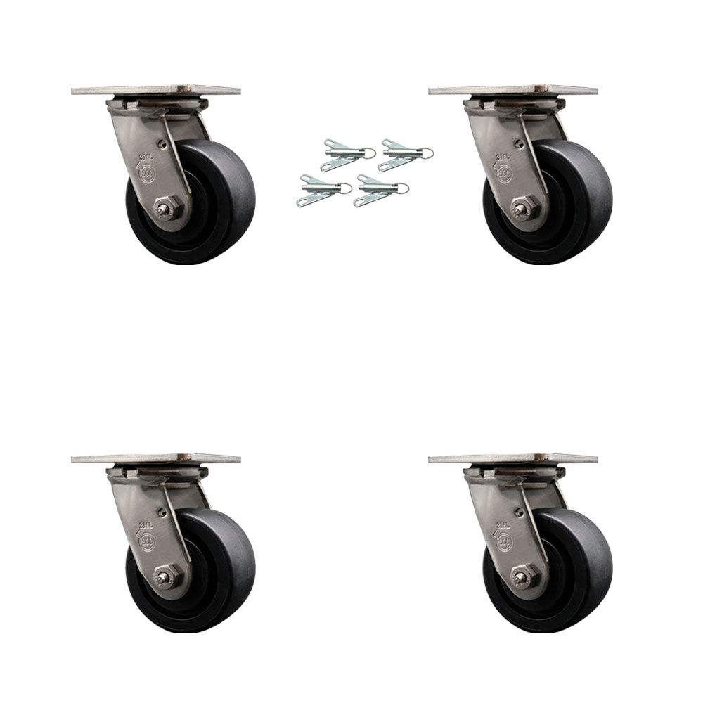 316 Stainless Steel Heavy Duty Swivel Caster Set of 4 with 4 Inch Glass Filled Nylon Wheels and Ball Bearings - Includes 4 Swivel with Bolt on Swivel Locks - Service Caster Brand — photo 1