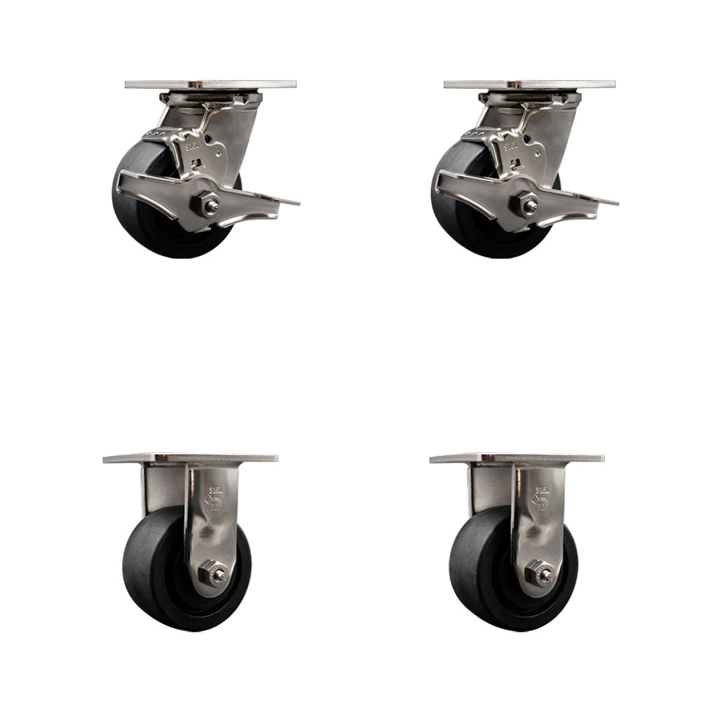 316 Stainless Steel Heavy Duty Swivel Caster Set of 4 with 4 Inch Glass Filled Nylon Wheels and Delrin Bearings - Includes 2 Swivel with Brakes and 2 Rigid - Service Caster Brand — photo 1