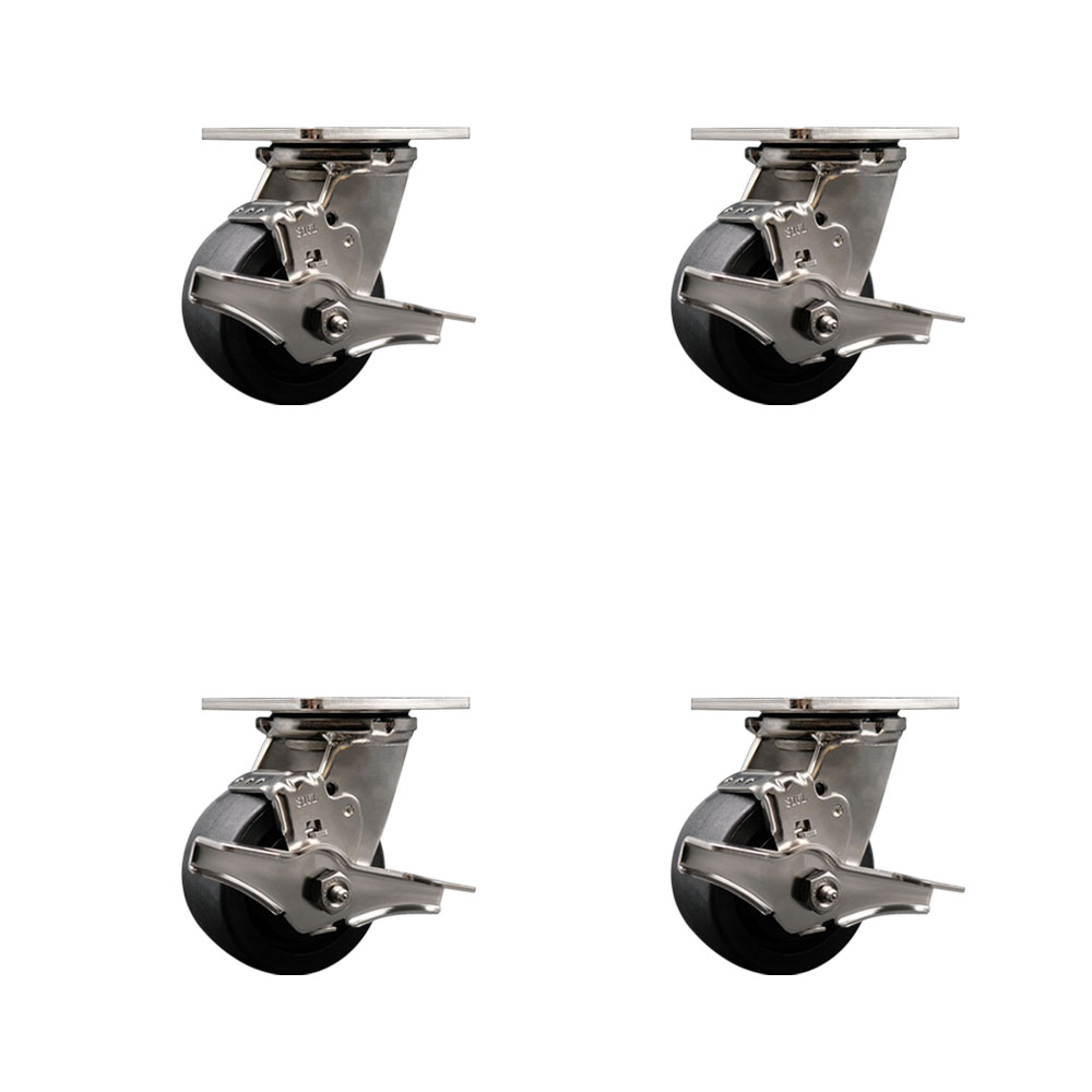316 Stainless Steel Heavy Duty Swivel Caster Set of 4 with 4 Inch Glass Filled Nylon Wheels - Includes 4 Swivel with Top Lock Brakes - 4,800 lbs. Total Capacity - Service Caster Brand — photo 1