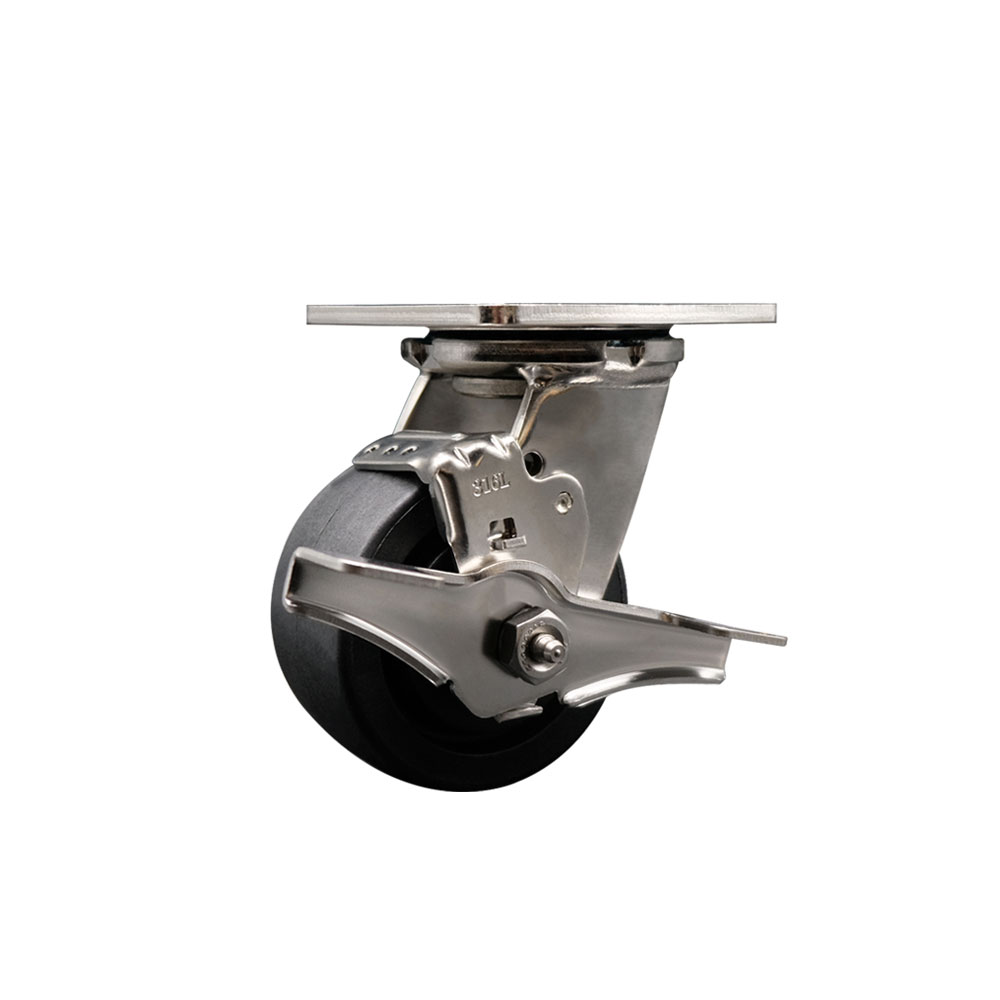 316 Stainless Steel Heavy Duty Swivel Top Plate Caster with Top Lock Brake and 4 Inch Glass Filled Nylon Wheel with Delrin Bearings - 1,200 lbs. Capacity/Caster - Service Caster Brand — photo 1
