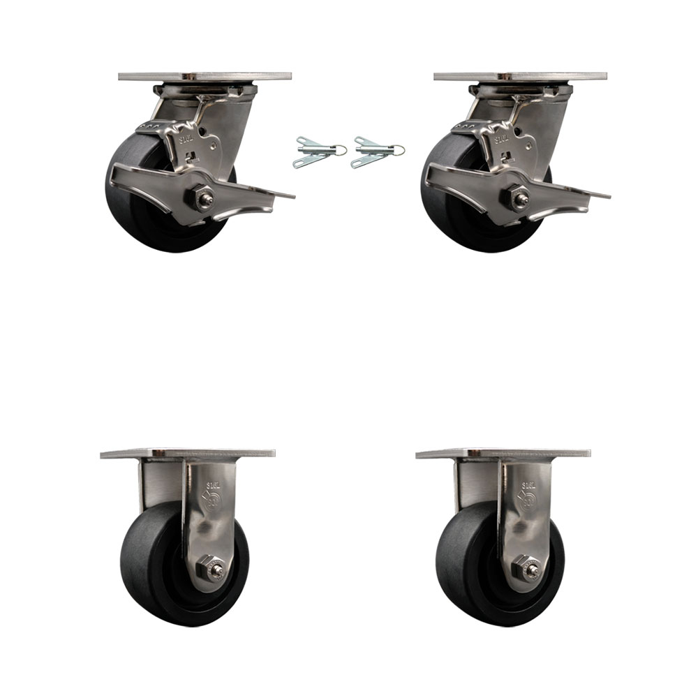 316 Stainless Steel Heavy Duty Swivel Caster Set with 4 Inch Glass Filled Nylon Wheels and Ball Bearings - Includes 2 Swivel with Brakes and Bolt on Swivel Locks and 2 Rigid - Service Caster Brand — photo 1