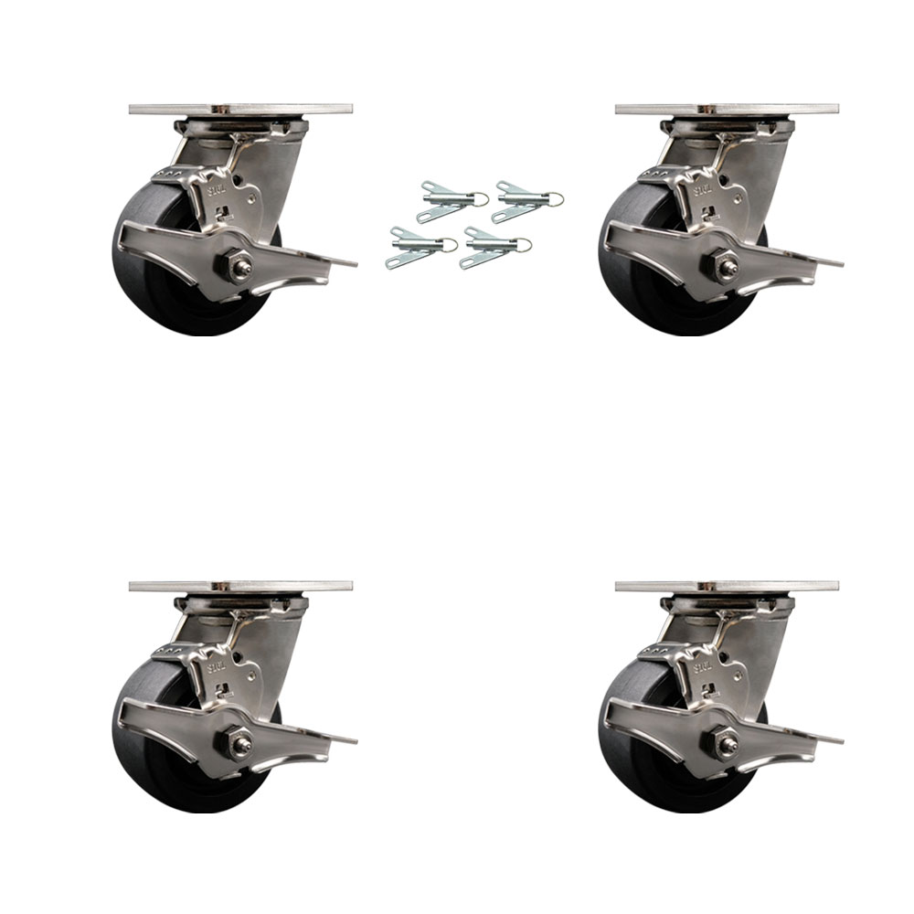 316 Stainless Steel Heavy Duty Swivel Caster Set of 4 with 4 Inch Glass Filled Nylon Wheels and Ball Bearings - Includes 4 Swivel with Top Lock Brakes and Bolt on Swivel Locks - Service Caster Brand — photo 1