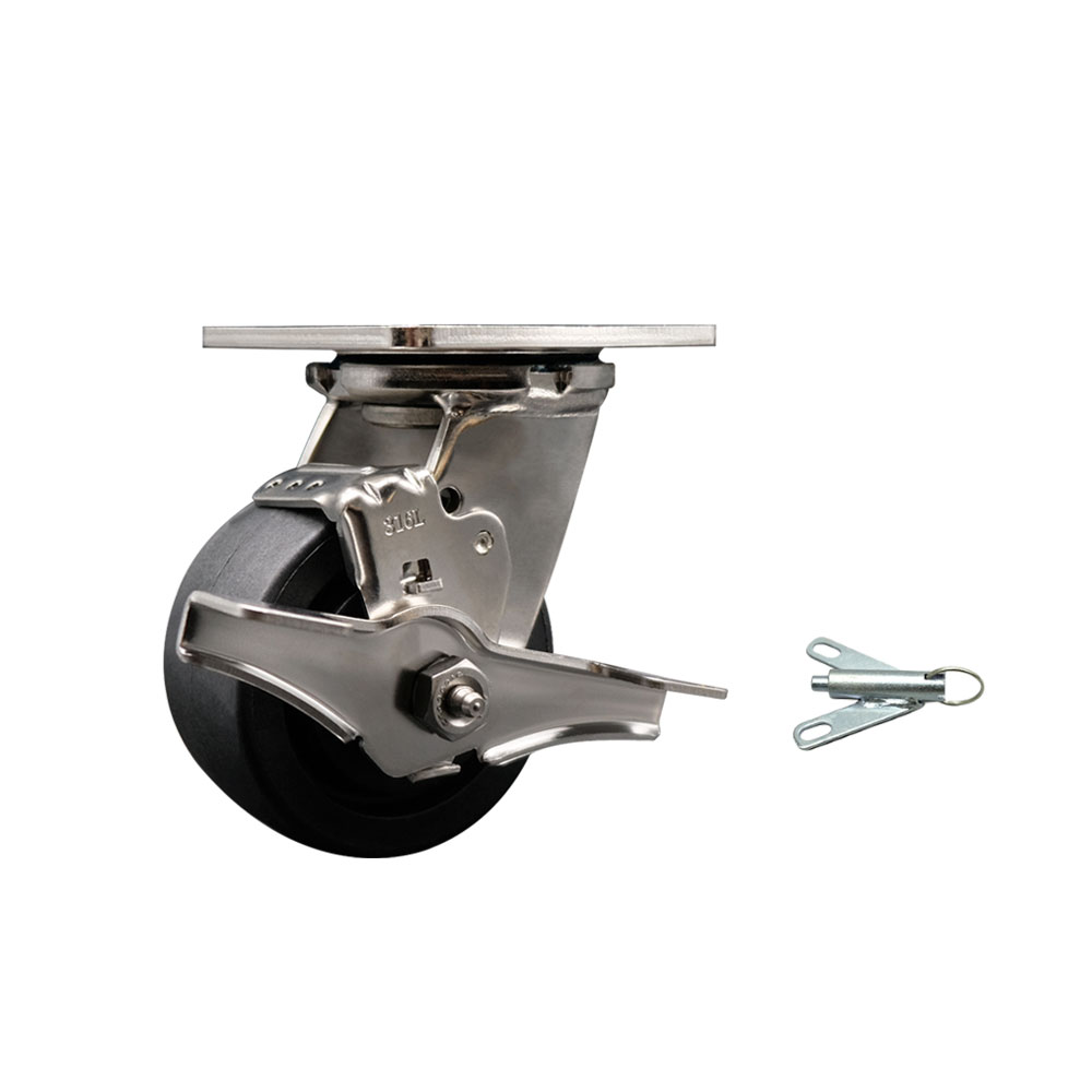 316 Stainless Steel Heavy Duty Swivel Top Plate Caster with Top Lock Brake and Bolt on Swivel Lock and 4 Inch Glass Filled Nylon Wheel with Delrin Bearings - Service Caster Brand — photo 1