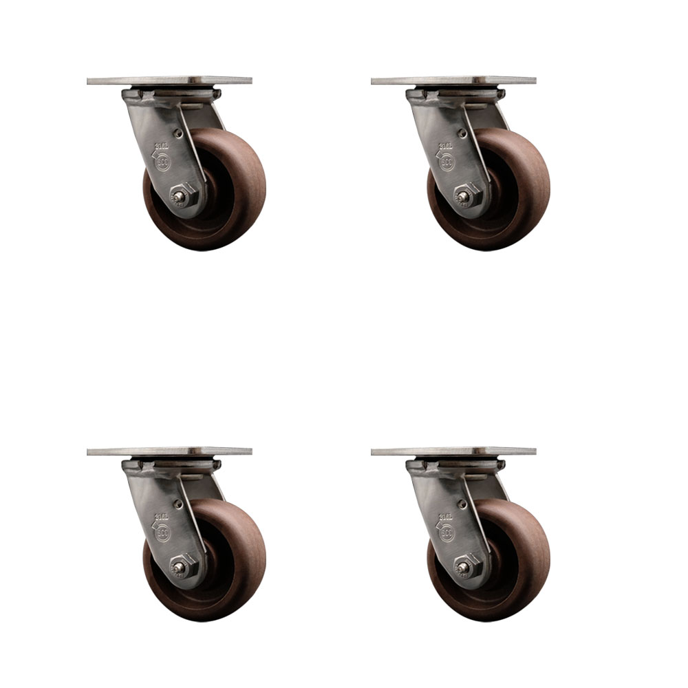 316 Stainless Steel Heavy Duty Swivel Caster Set of 4 with 4 Inch High Temperature Glass Filled Nylon Wheels - Includes 4 Swivel - 2,400 lbs. Total Capacity - Service Caster Brand — photo 1