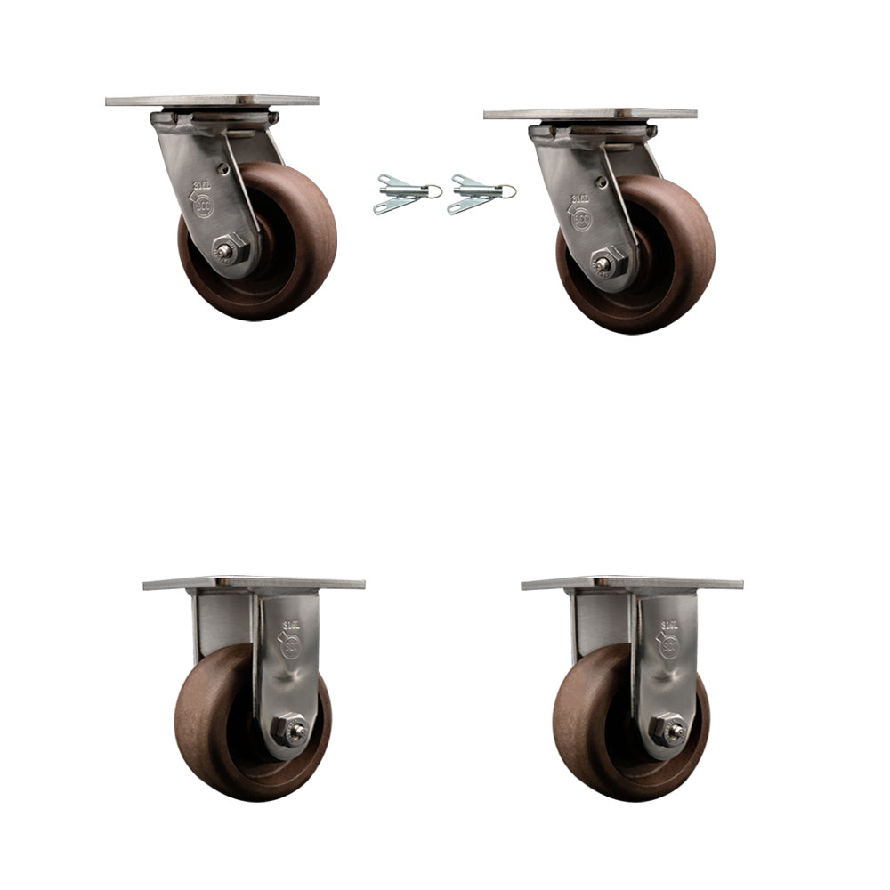 316 Stainless Steel Heavy Duty Swivel Caster Set of 4 with 4 Inch High Temperature Glass Filled Nylon Wheels - Includes 2 Swivel with Bolt on Swivel Locks and 2 Rigid - Service Caster Brand — photo 1