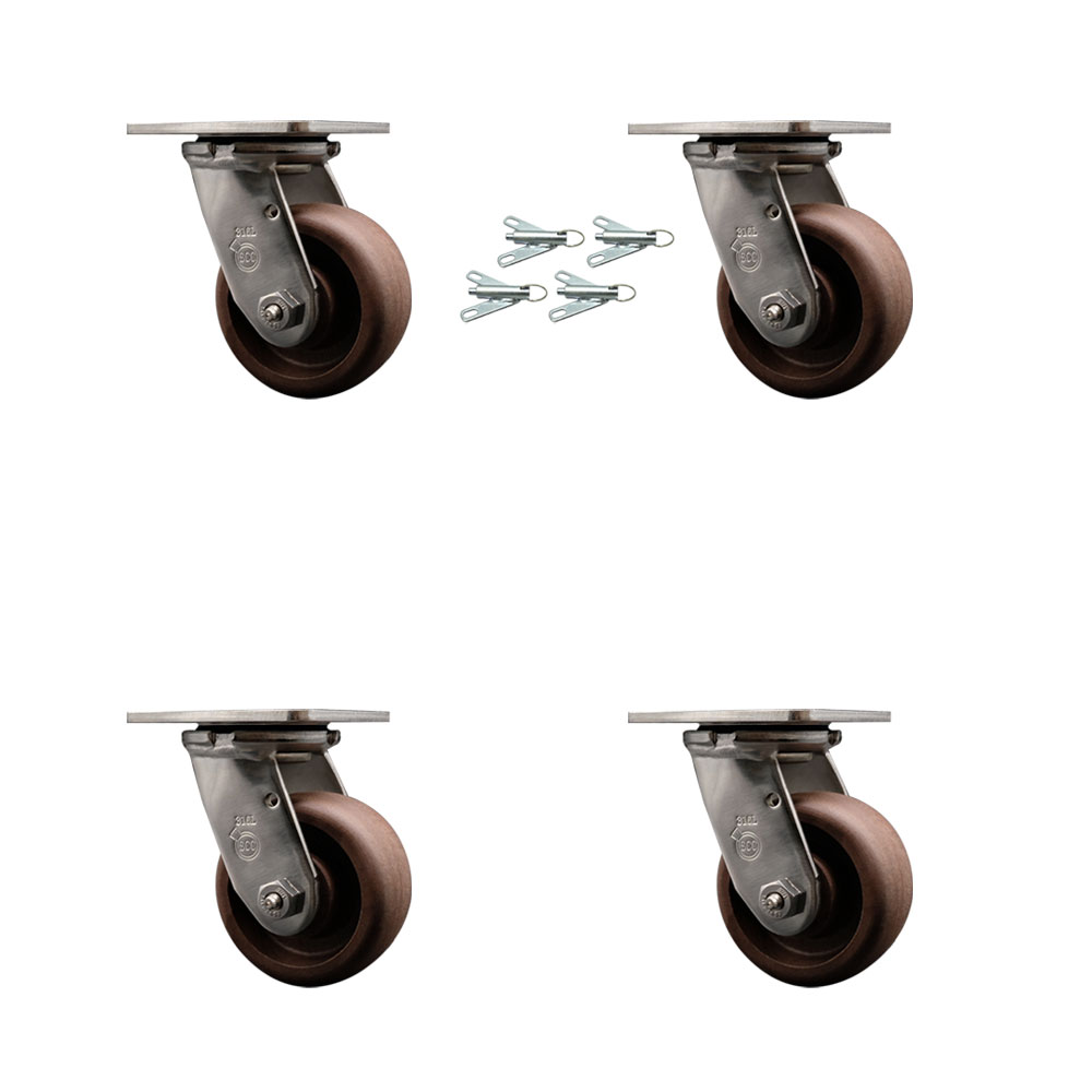 316 Stainless Steel Heavy Duty Swivel Caster Set of 4 with 4 Inch High Temp Glass Filled Nylon Wheels - Includes 4 Swivel with Bolt on Swivel Locks - 2,400 lbs. Total Capacity - Service Caster Brand — photo 1