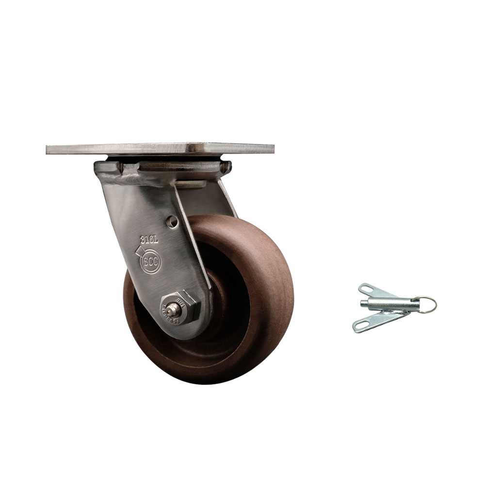 316 Stainless Steel Heavy Duty Swivel Top Plate Caster with Bolt on Swivel Lock and 4 Inch High Temperature Glass Filled Nylon Wheel - 600 lbs. Capacity/Caster - Service Caster Brand — photo 1