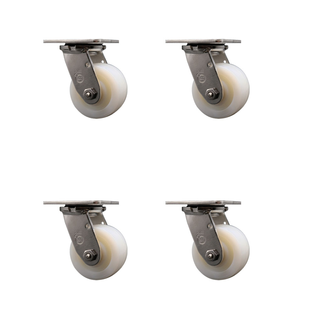 316 Stainless Steel Heavy Duty Swivel Caster Set of 4 with 4 Inch Nylon Wheels and Ball Bearings - Includes 4 Swivel - 3,200 lbs. Total Capacity - Service Caster Brand — photo 1