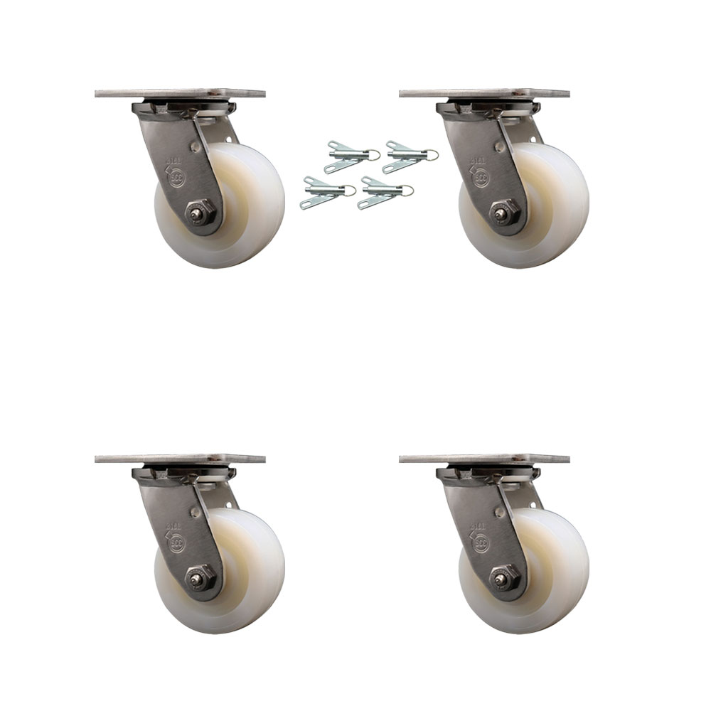 316 Stainless Steel Heavy Duty Swivel Caster Set of 4 with 4 Inch Nylon Wheels and Delrin Bearings - Includes 4 Swivel with Bolt on Swivel Locks - Service Caster Brand — photo 1