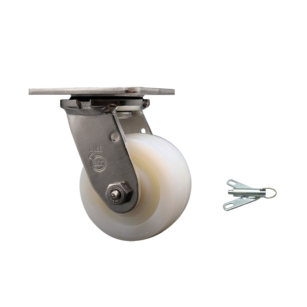 316 Stainless Steel Heavy Duty Swivel Top Plate Caster with Bolt on Swivel Lock and 4 Inch Nylon Wheel - 800 lbs. Capacity/Caster - Service Caster Brand — photo 1