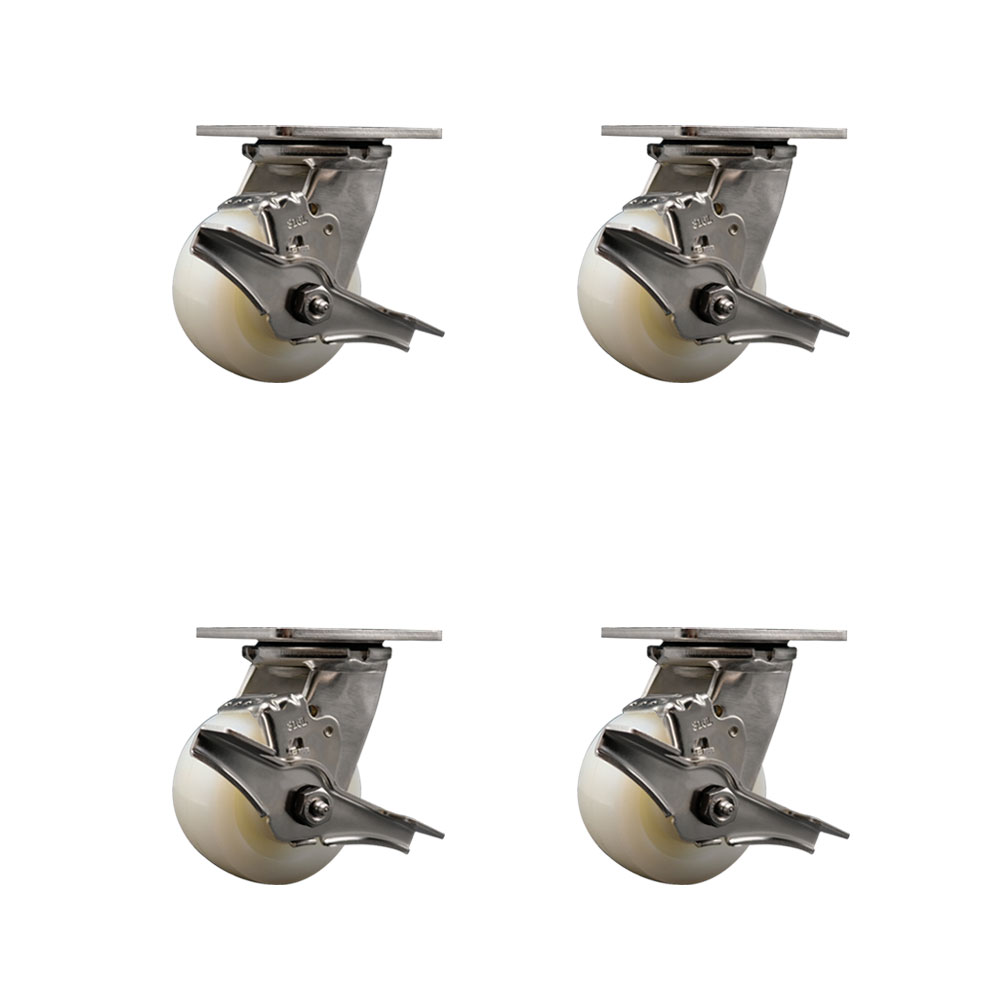 316 Stainless Steel Heavy Duty Swivel Caster Set of 4 with 4 Inch Nylon Wheels - Includes 4 Swivel with Top Lock Brakes - 3,200 lbs. Total Capacity - Service Caster Brand — photo 1