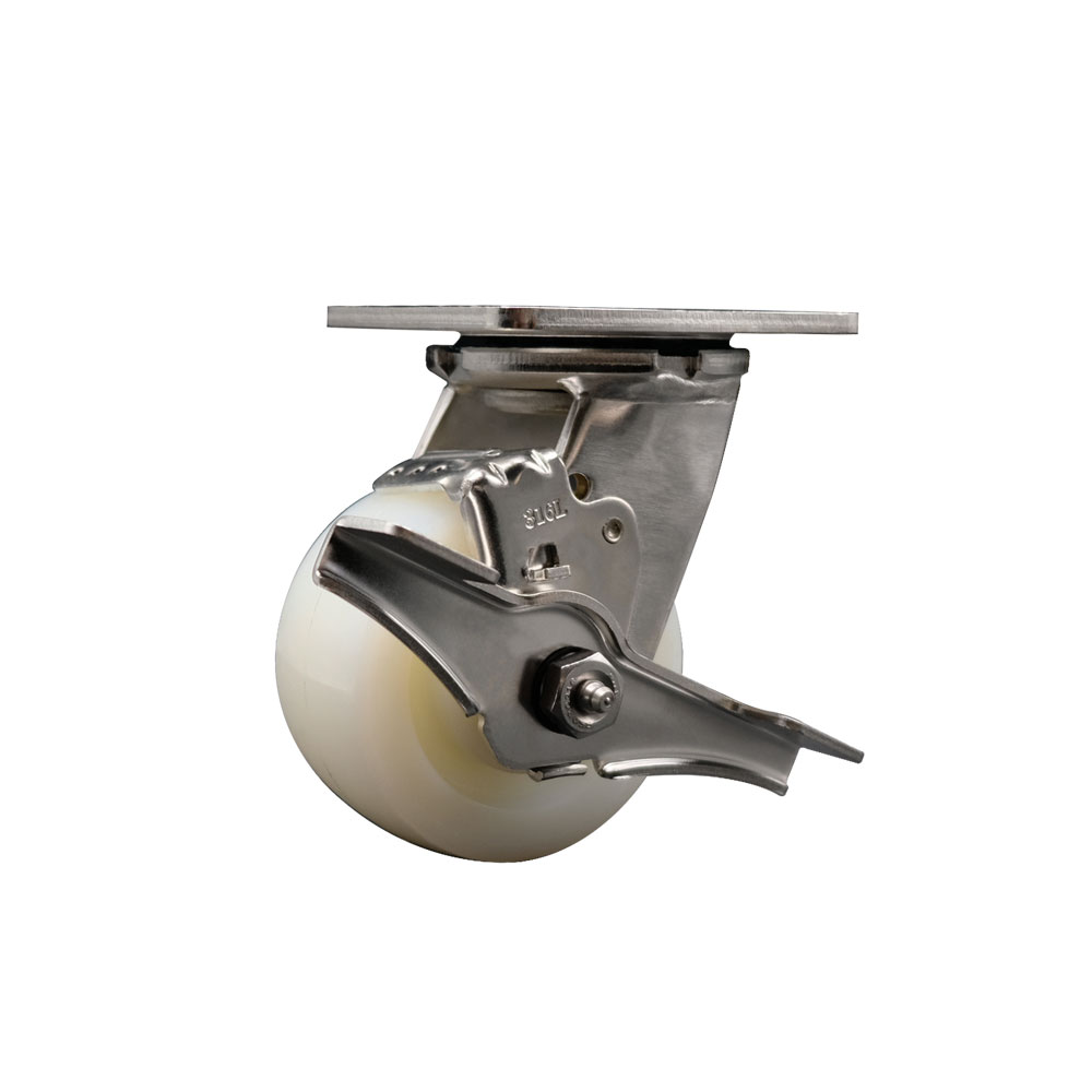 316 Stainless Steel Heavy Duty Swivel Top Plate Caster with Top Lock Brake and 4 Inch Nylon Wheel with Ball Bearings - 800 lbs. Capacity/Caster - Service Caster Brand — photo 1