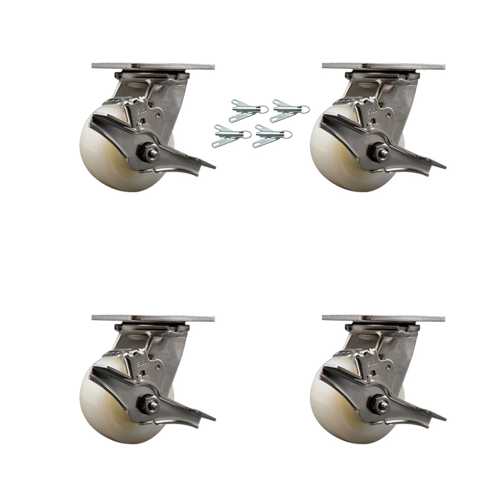 316 Stainless Steel Heavy Duty Swivel Caster Set of 4 with 4 Inch Nylon Wheels and Delrin Bearings - Includes 4 Swivel with Top Lock Brakes and Bolt on Swivel Locks - Service Caster Brand — photo 1