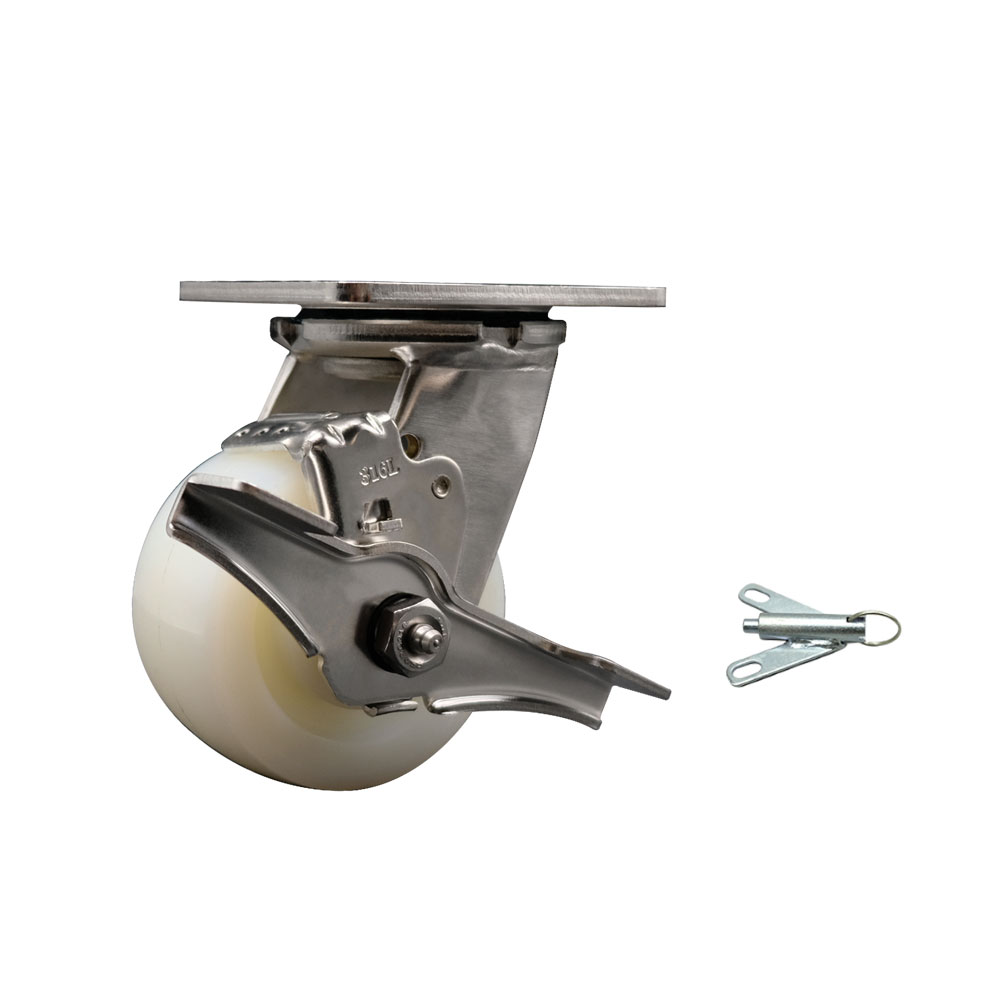 316 Stainless Steel Heavy Duty Swivel Top Plate Caster with Top Lock Brake and Bolt on Swivel Lock and 4 Inch Nylon Wheel - 800 lbs. Capacity/Caster - Service Caster Brand — photo 1