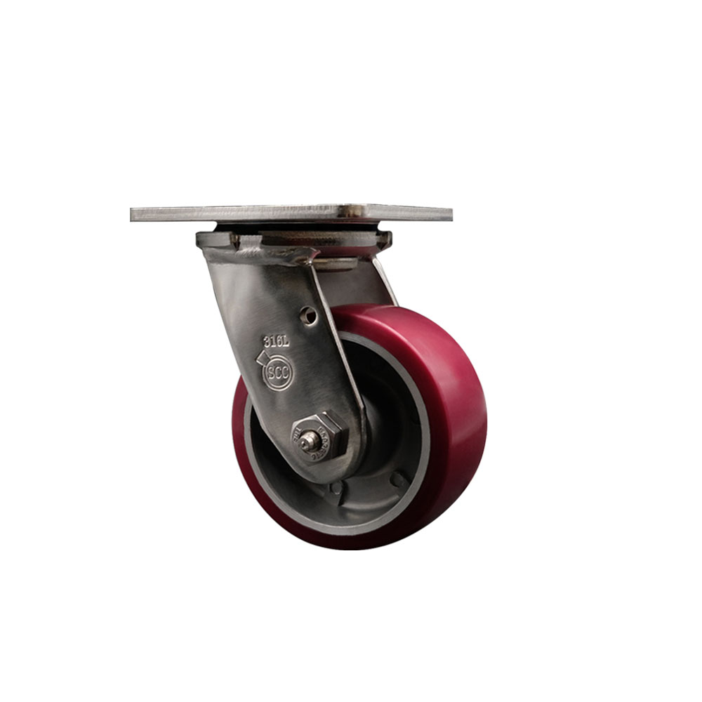 316 Stainless Steel Heavy Duty Swivel Top Plate Caster with 4 Inch Polyurethane on Aluminum Wheel - 700 lbs. Capacity/Caster - Service Caster Brand — photo 1